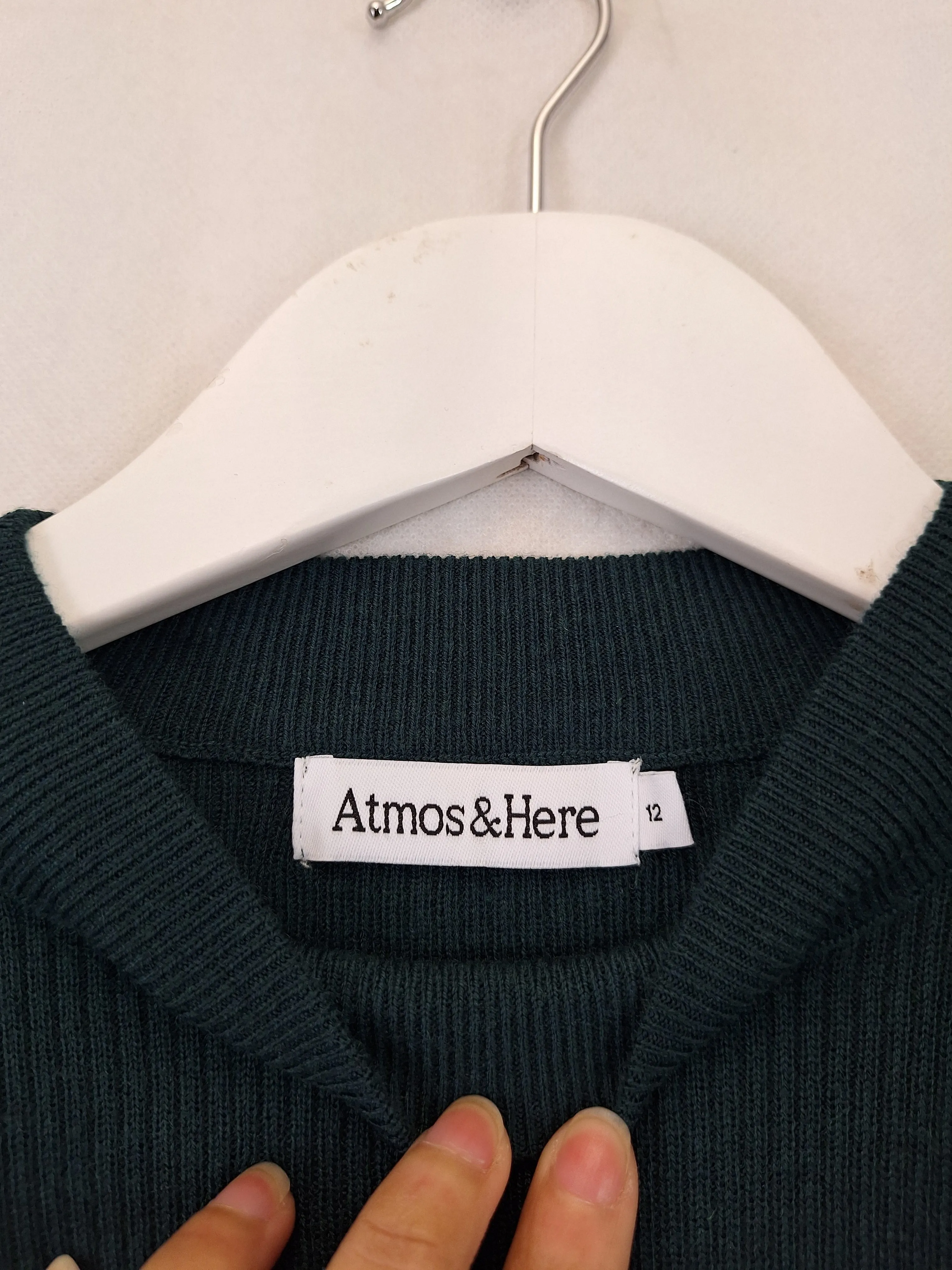 Atmos & Here Bottle Green Soft Balloon Sleeve Knit Jumper Size 12