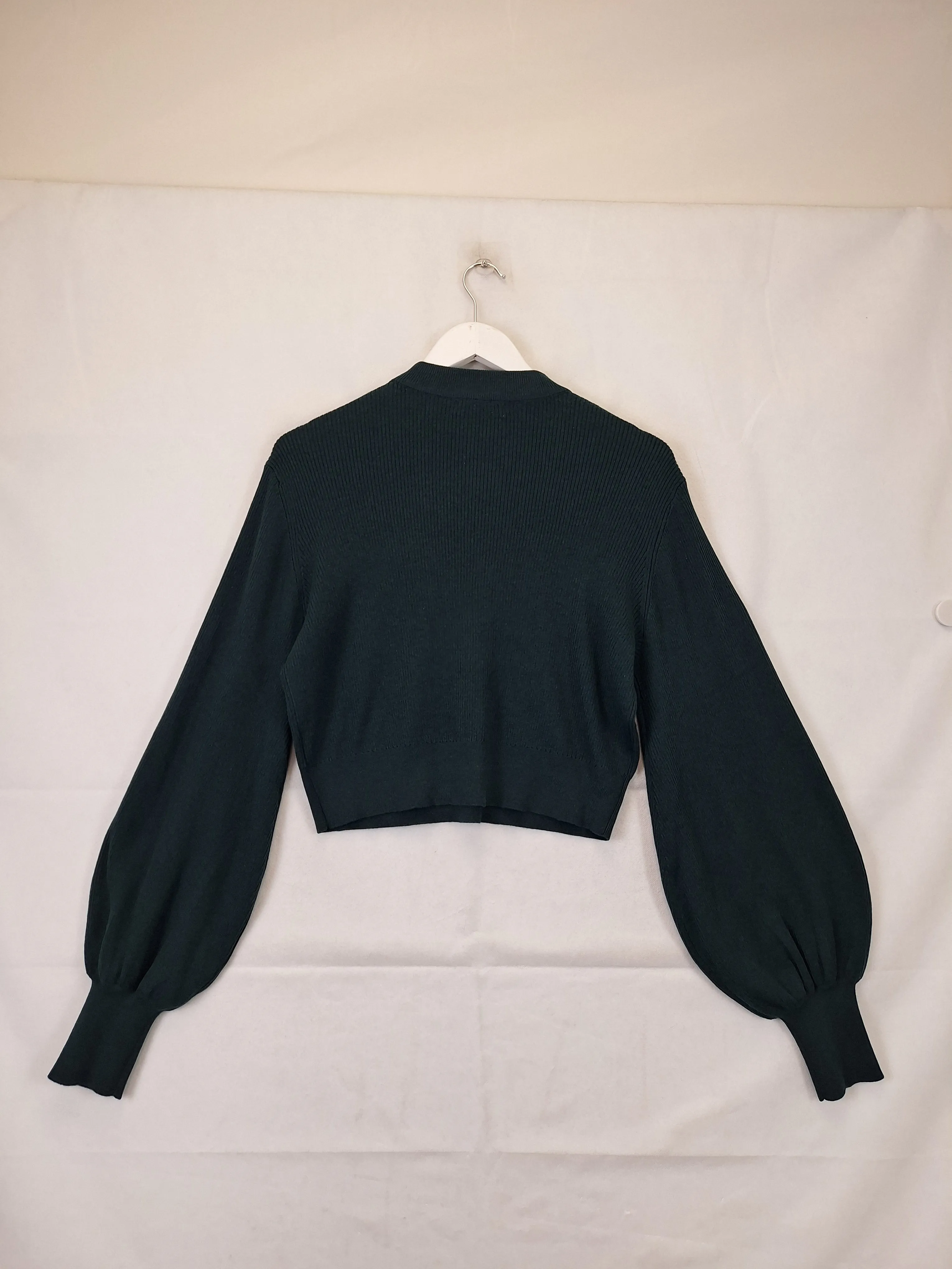 Atmos & Here Bottle Green Soft Balloon Sleeve Knit Jumper Size 12