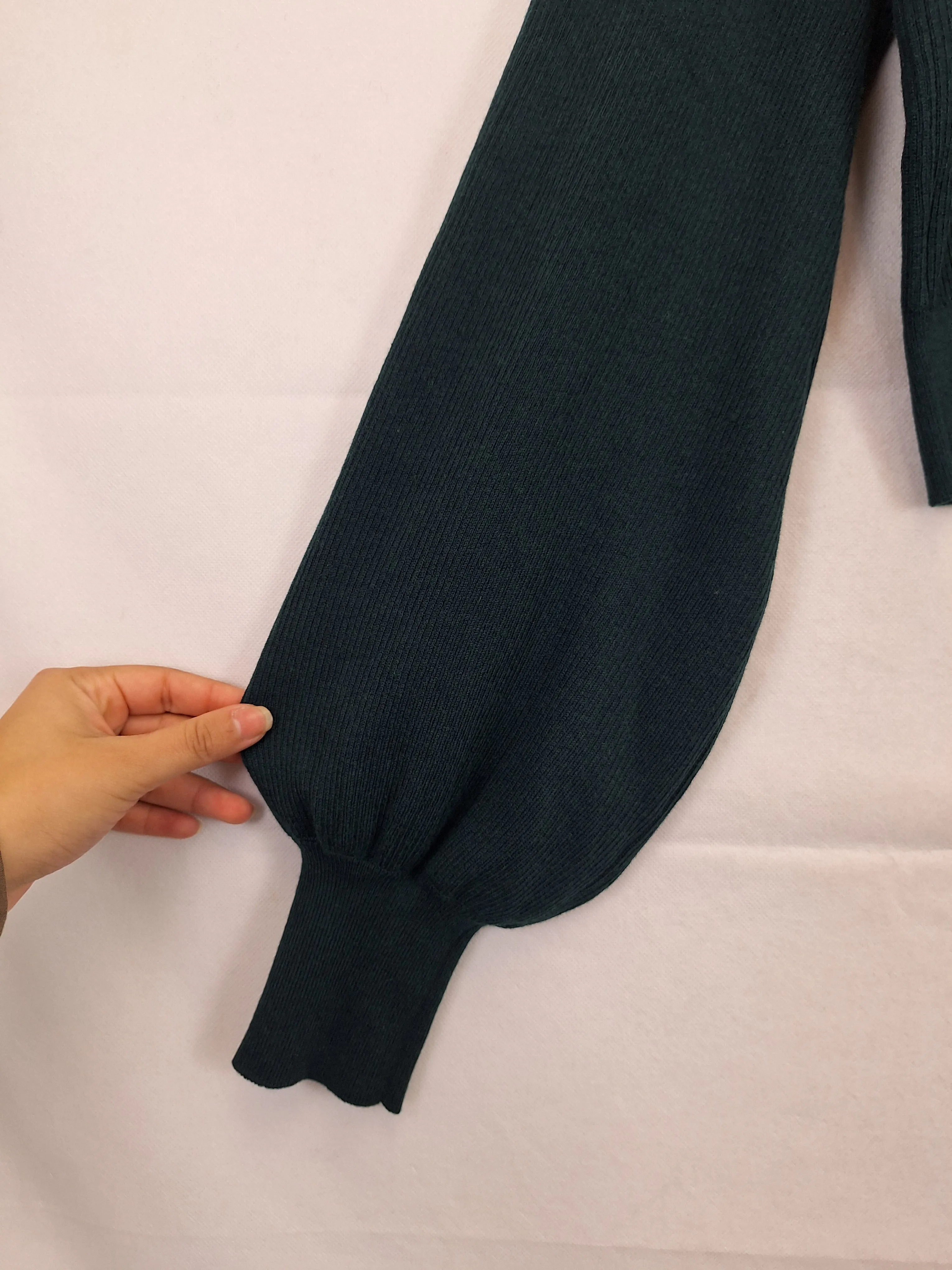Atmos & Here Bottle Green Soft Balloon Sleeve Knit Jumper Size 12