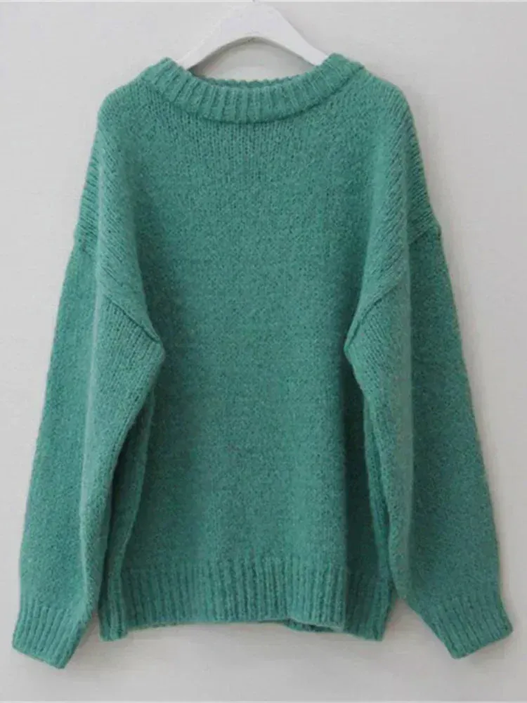 Bonnyshow 10 Colors Pink Women Sweater Womens Winter Sweaters Pullover Female Knitting Overszie Long Sleeve Loose Knitted Outerwear White