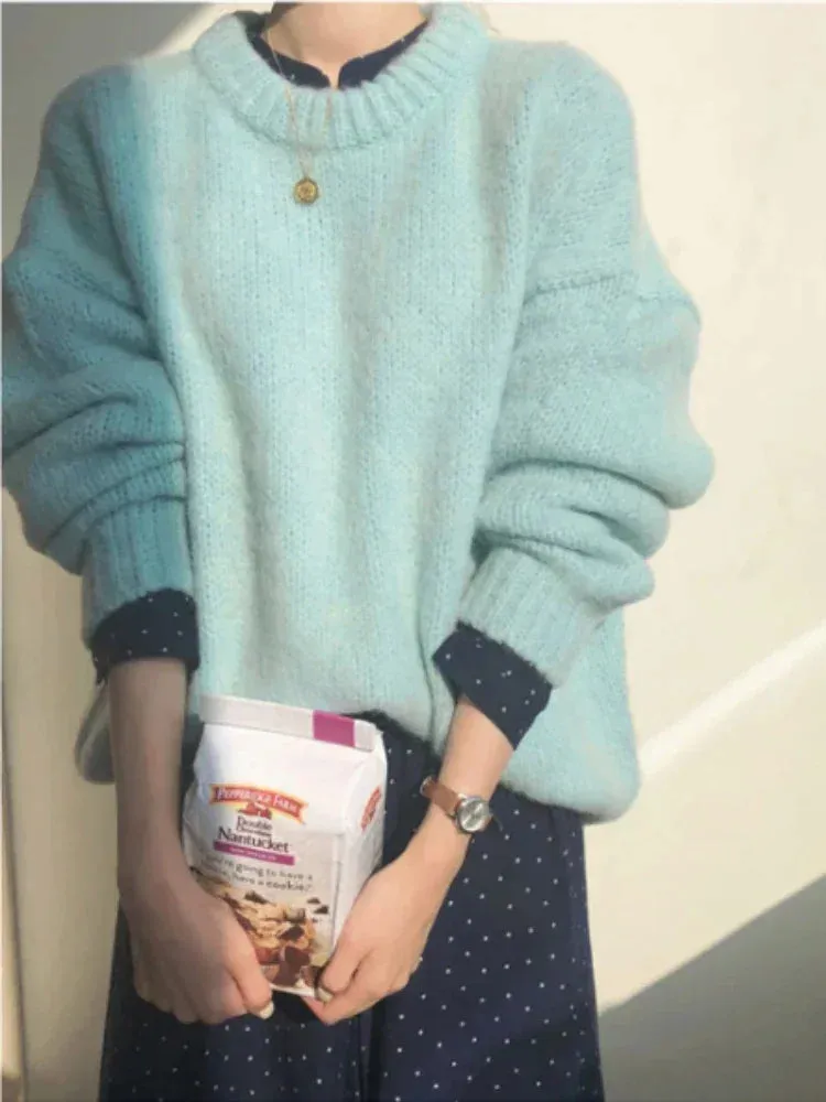 Bonnyshow 10 Colors Pink Women Sweater Womens Winter Sweaters Pullover Female Knitting Overszie Long Sleeve Loose Knitted Outerwear White