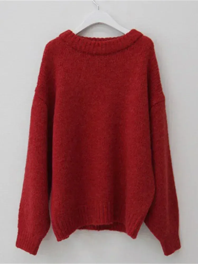 Bonnyshow 10 Colors Pink Women Sweater Womens Winter Sweaters Pullover Female Knitting Overszie Long Sleeve Loose Knitted Outerwear White
