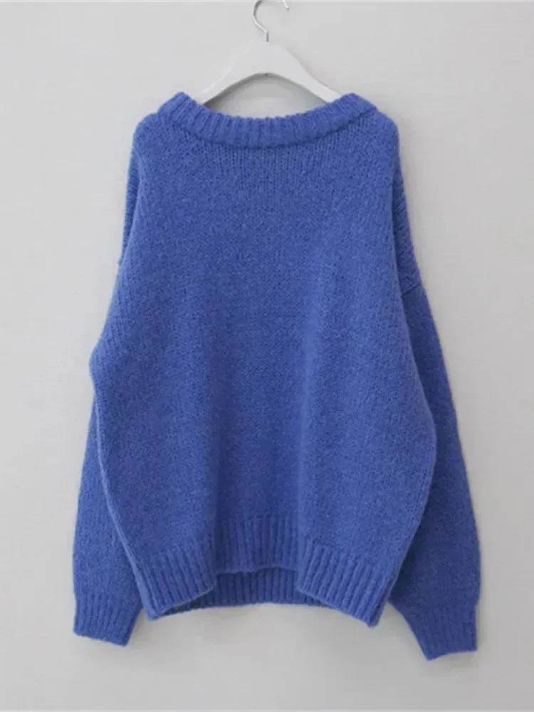 Bonnyshow 10 Colors Pink Women Sweater Womens Winter Sweaters Pullover Female Knitting Overszie Long Sleeve Loose Knitted Outerwear White