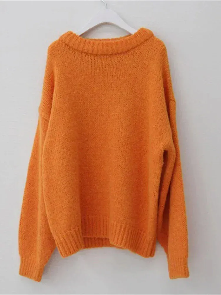 Bonnyshow 10 Colors Pink Women Sweater Womens Winter Sweaters Pullover Female Knitting Overszie Long Sleeve Loose Knitted Outerwear White