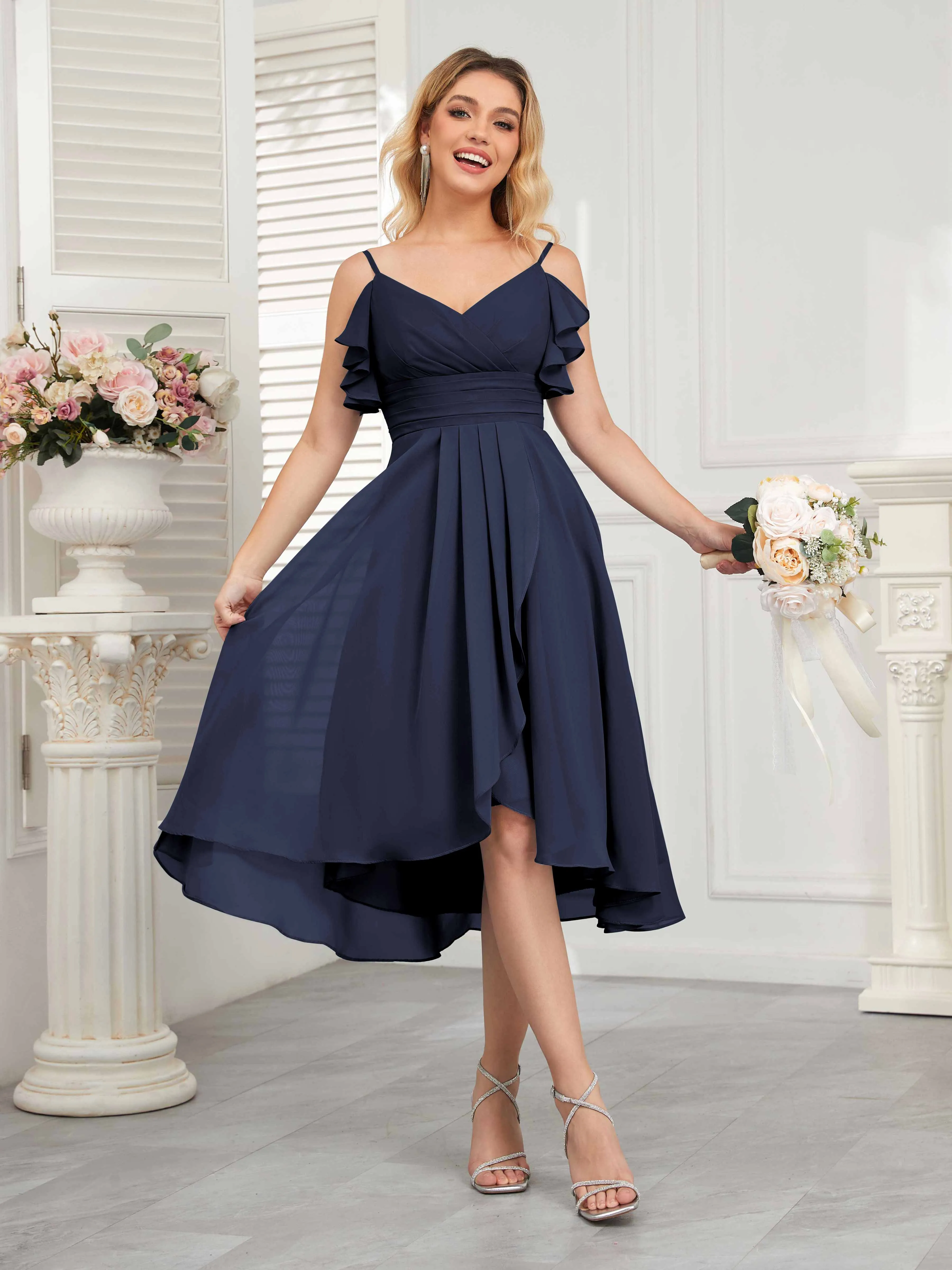 Brynn Trendy Ruffles Ruched Short Chiffon Bridesmaid Dresses