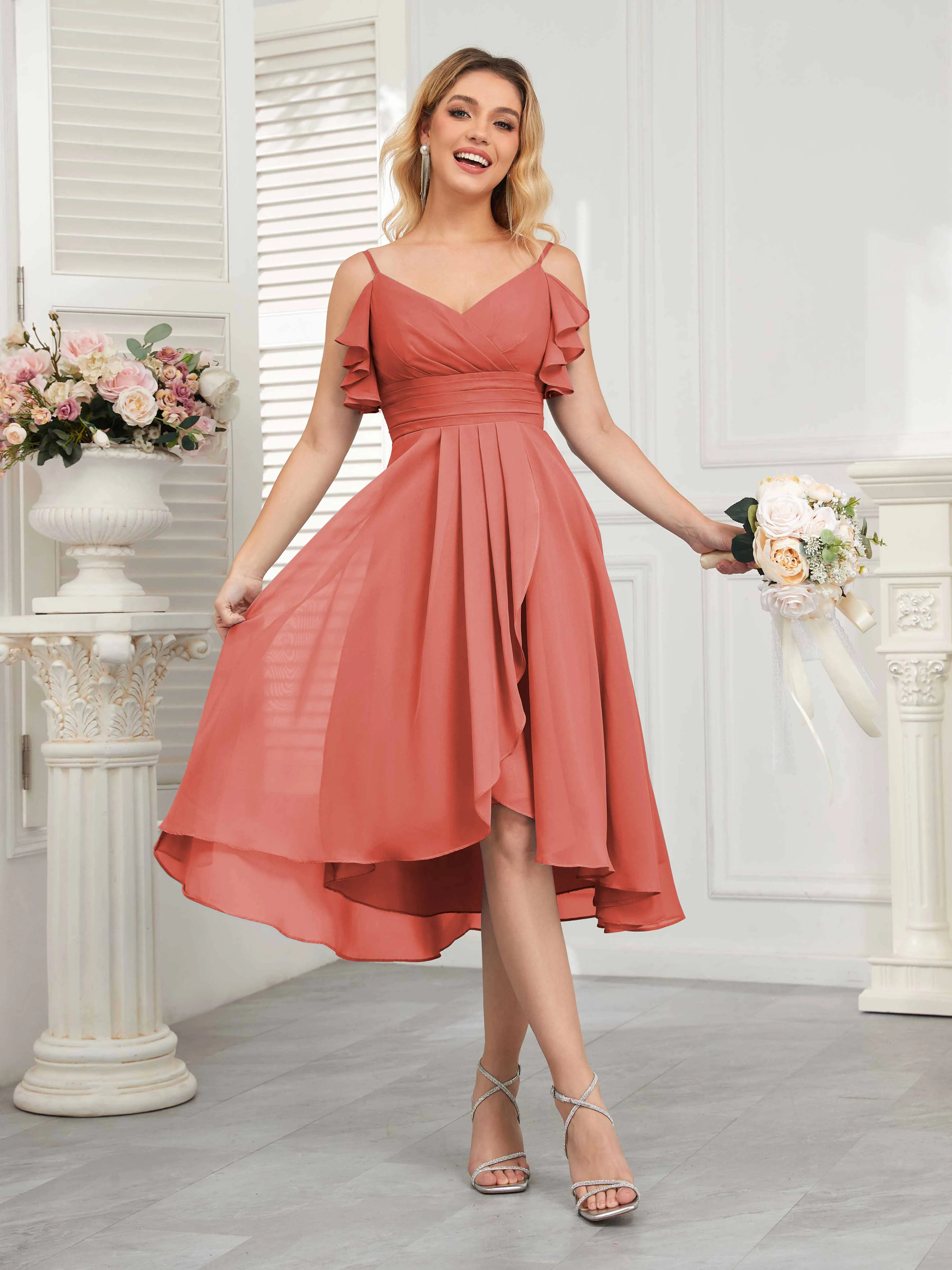 Brynn Trendy Ruffles Ruched Short Chiffon Bridesmaid Dresses