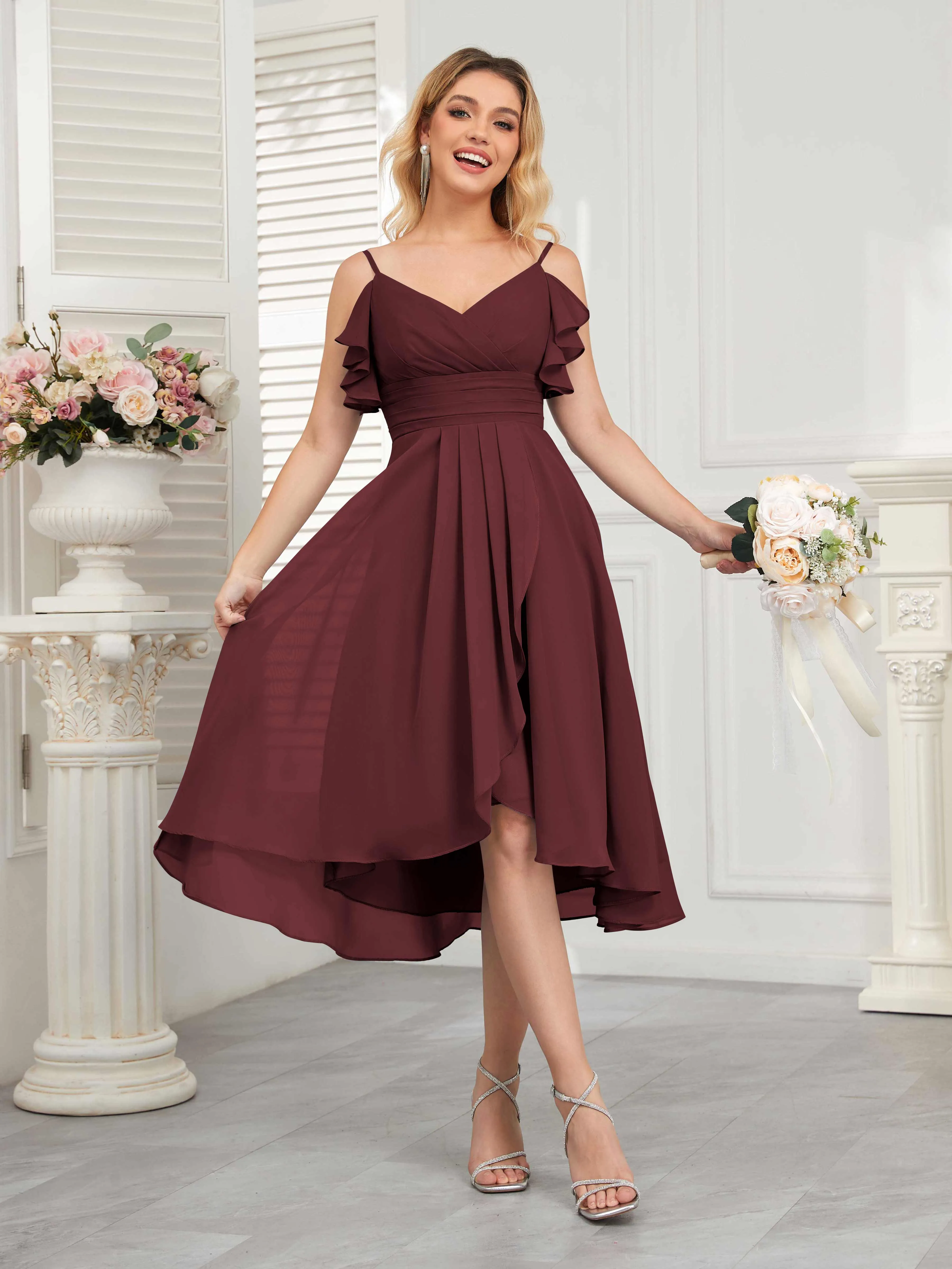 Brynn Trendy Ruffles Ruched Short Chiffon Bridesmaid Dresses