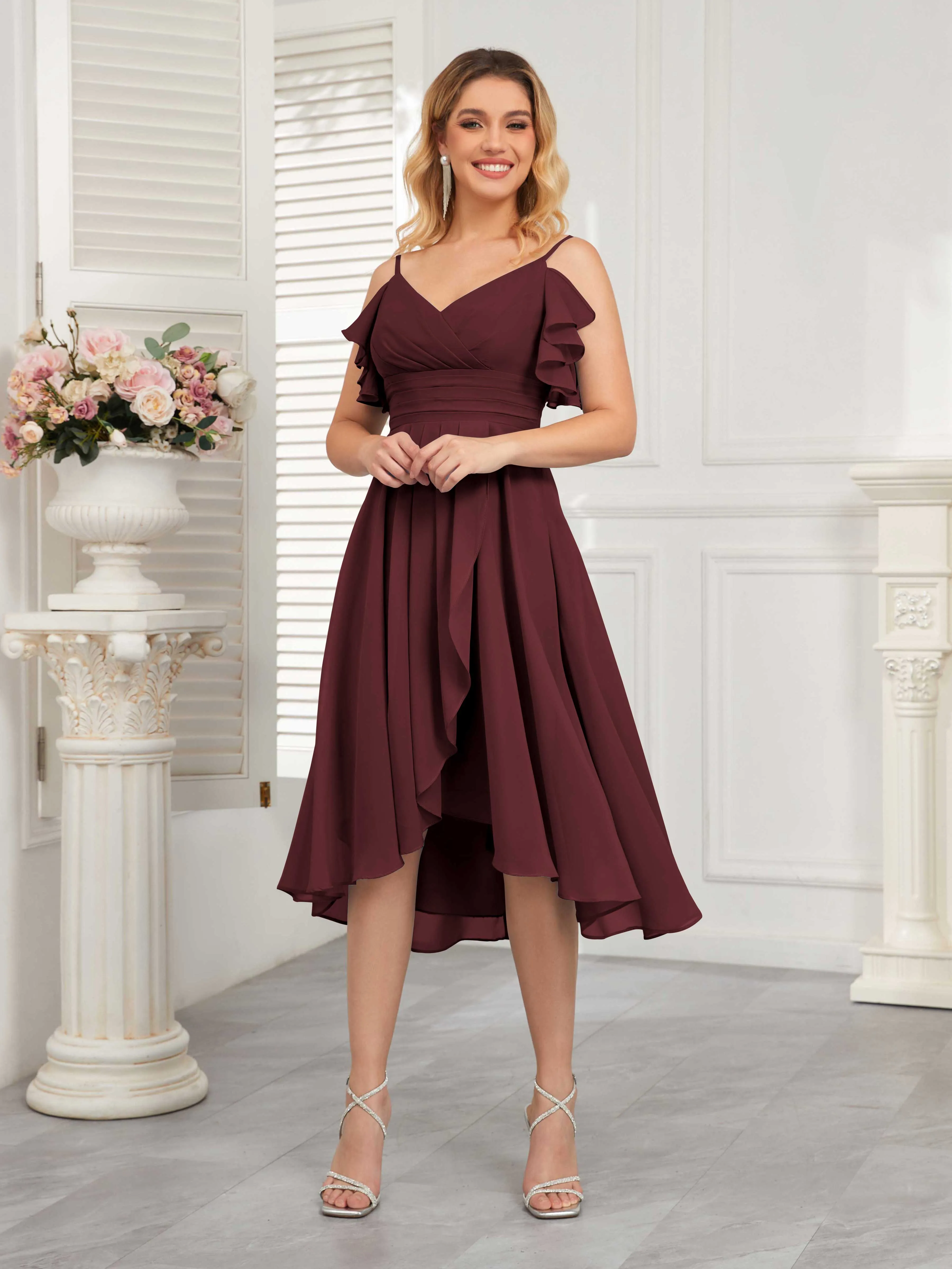 Brynn Trendy Ruffles Ruched Short Chiffon Bridesmaid Dresses