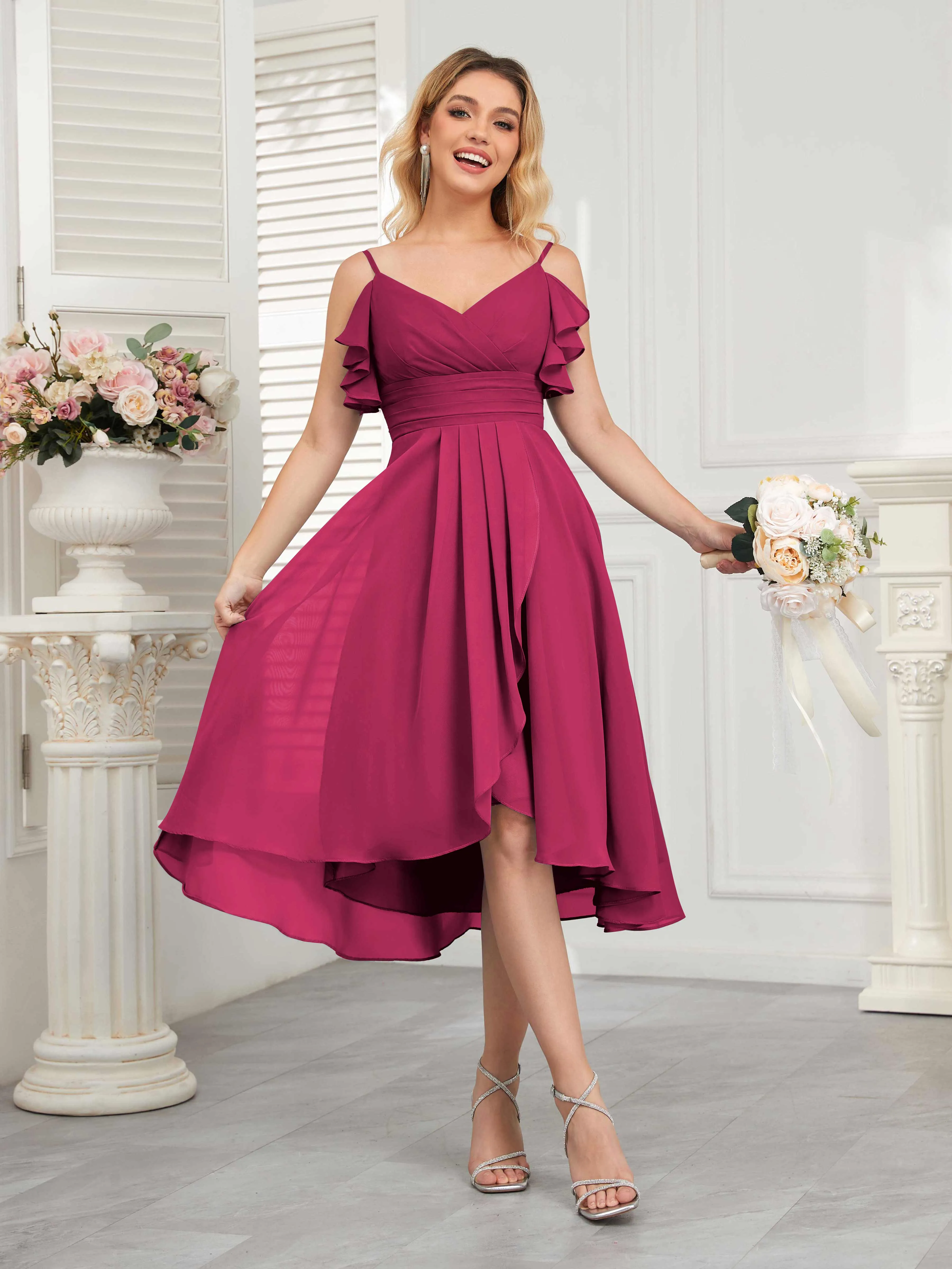 Brynn Trendy Ruffles Ruched Short Chiffon Bridesmaid Dresses