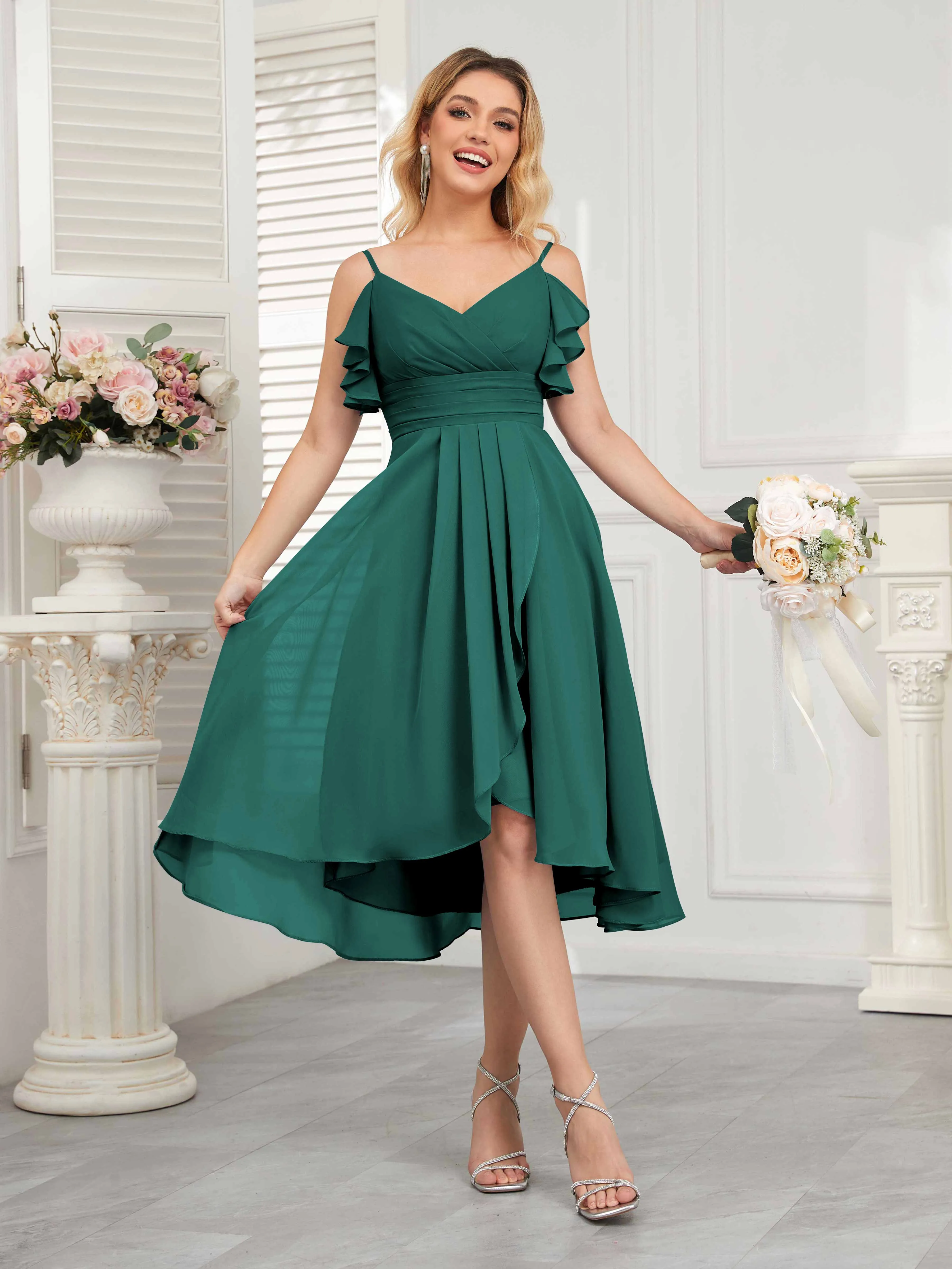 Brynn Trendy Ruffles Ruched Short Chiffon Bridesmaid Dresses
