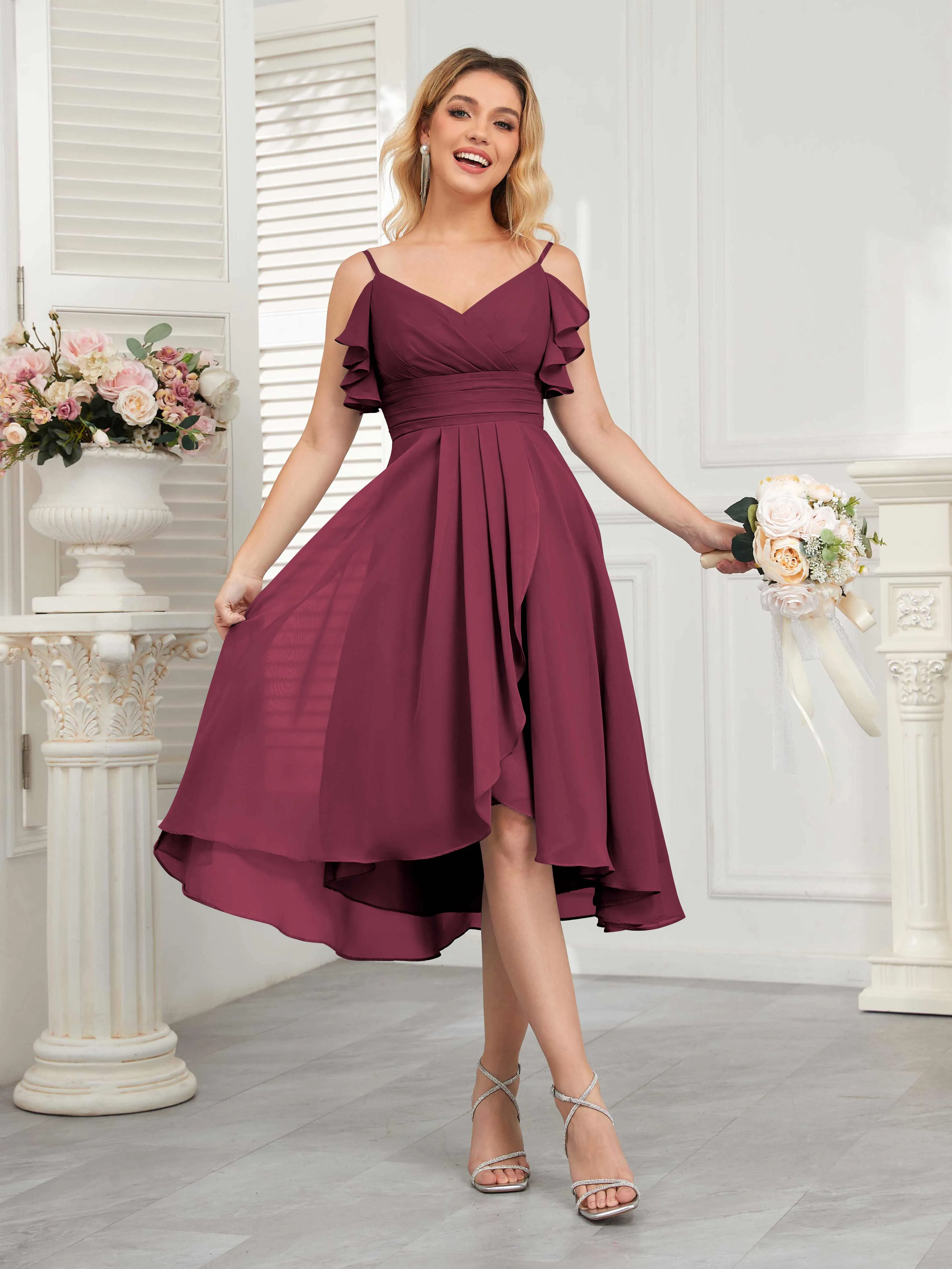 Brynn Trendy Ruffles Ruched Short Chiffon Bridesmaid Dresses