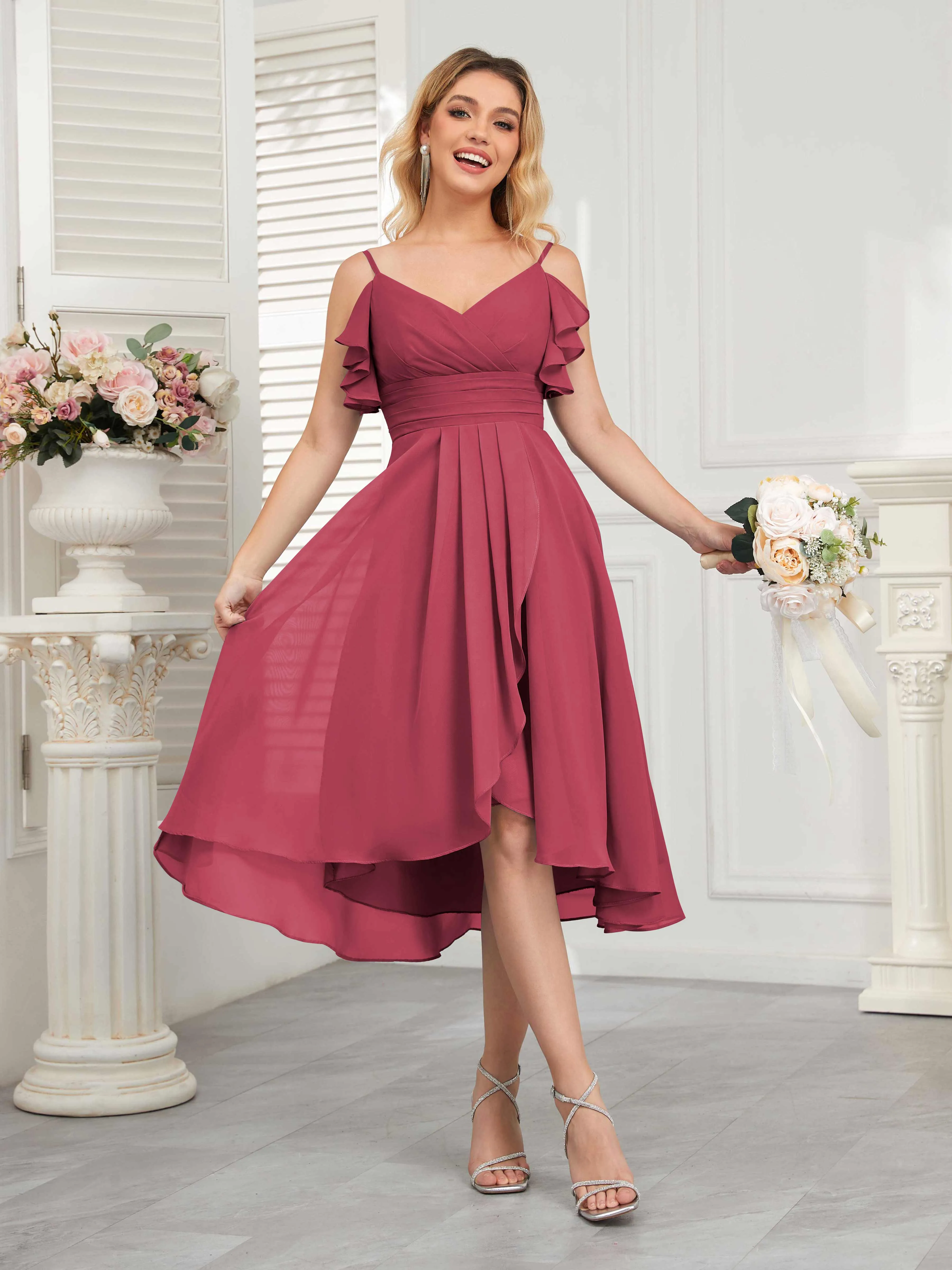 Brynn Trendy Ruffles Ruched Short Chiffon Bridesmaid Dresses