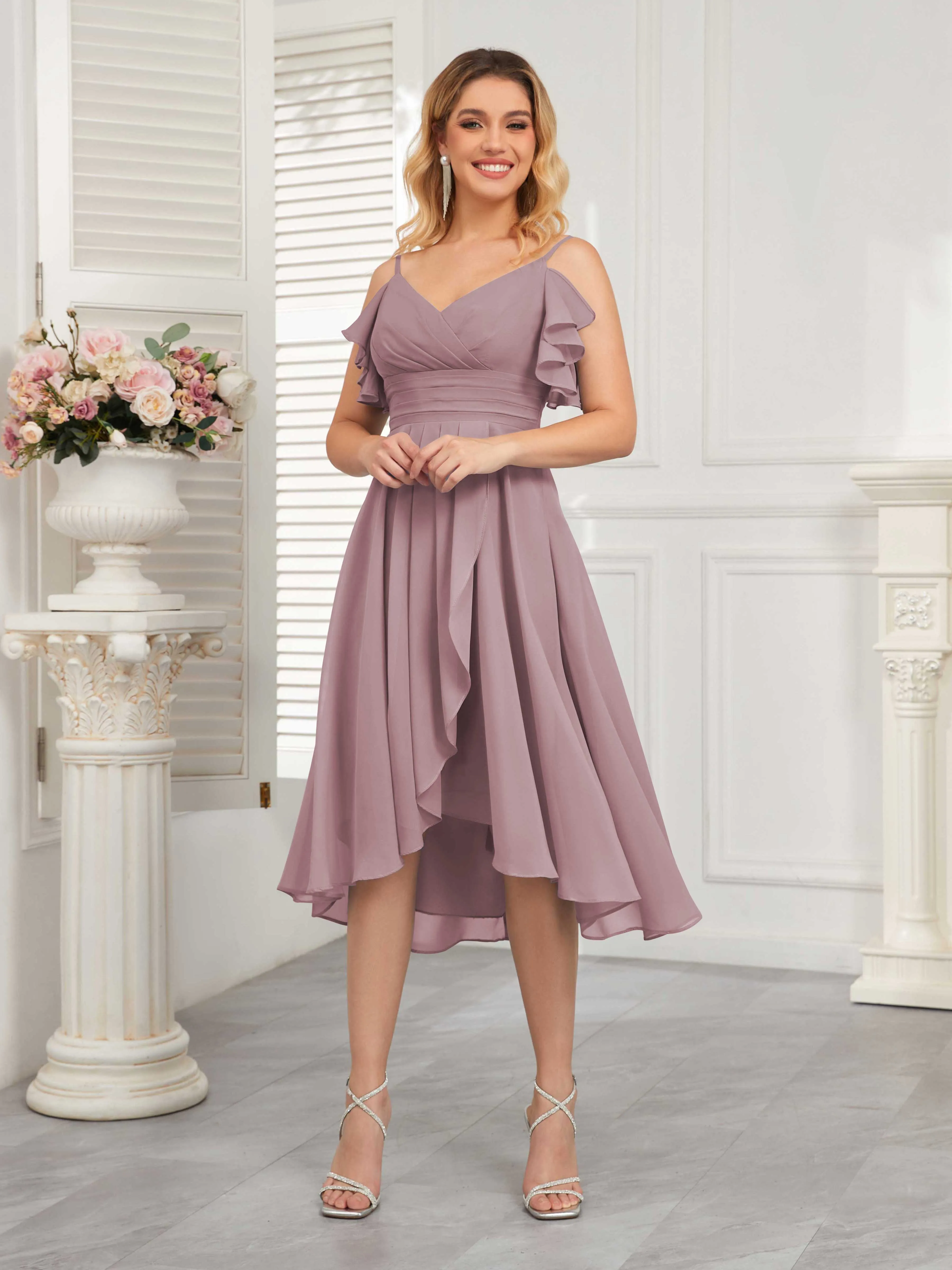 Brynn Trendy Ruffles Ruched Short Chiffon Bridesmaid Dresses