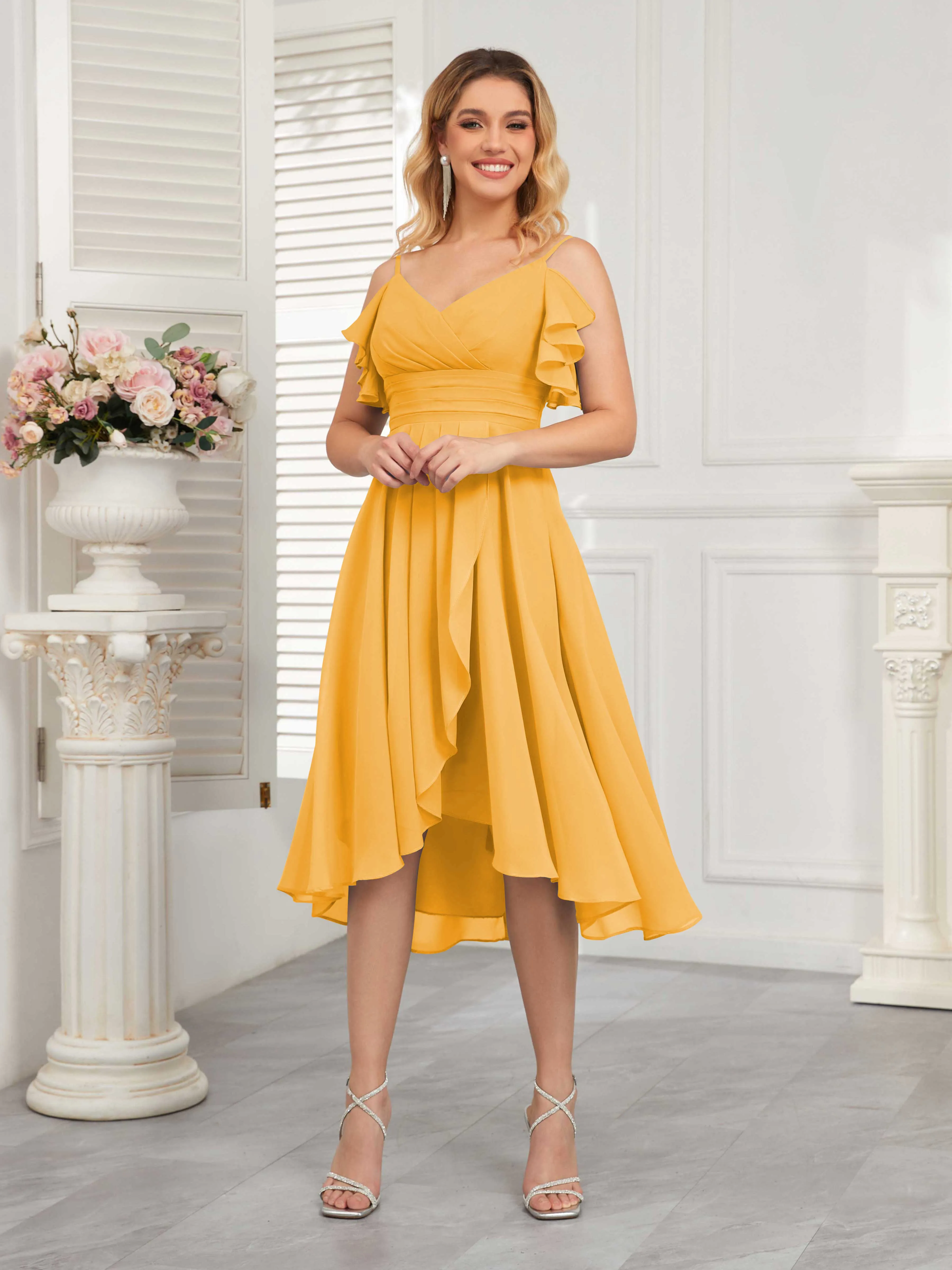 Brynn Trendy Ruffles Ruched Short Chiffon Bridesmaid Dresses