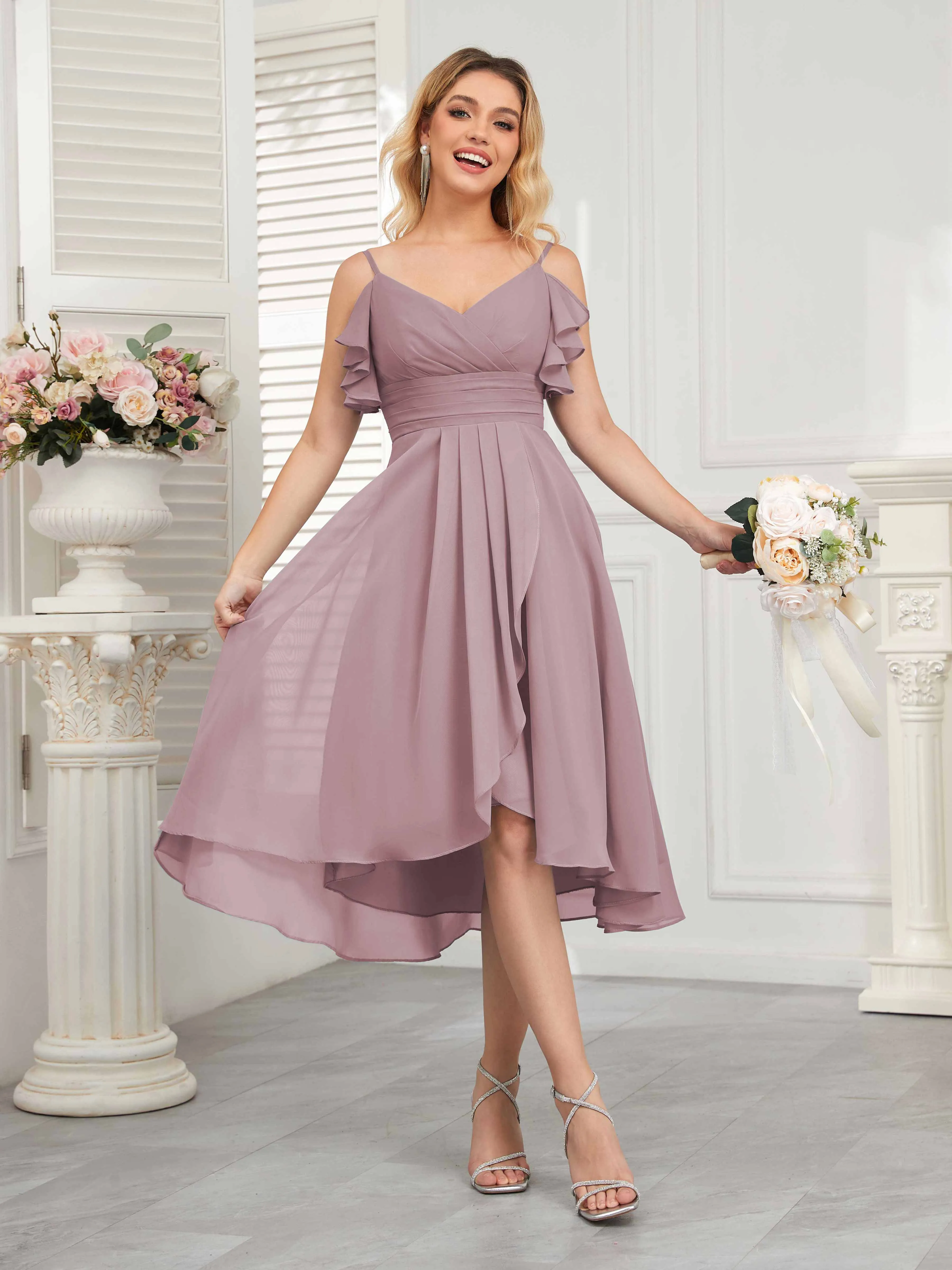 Brynn Trendy Ruffles Ruched Short Chiffon Bridesmaid Dresses