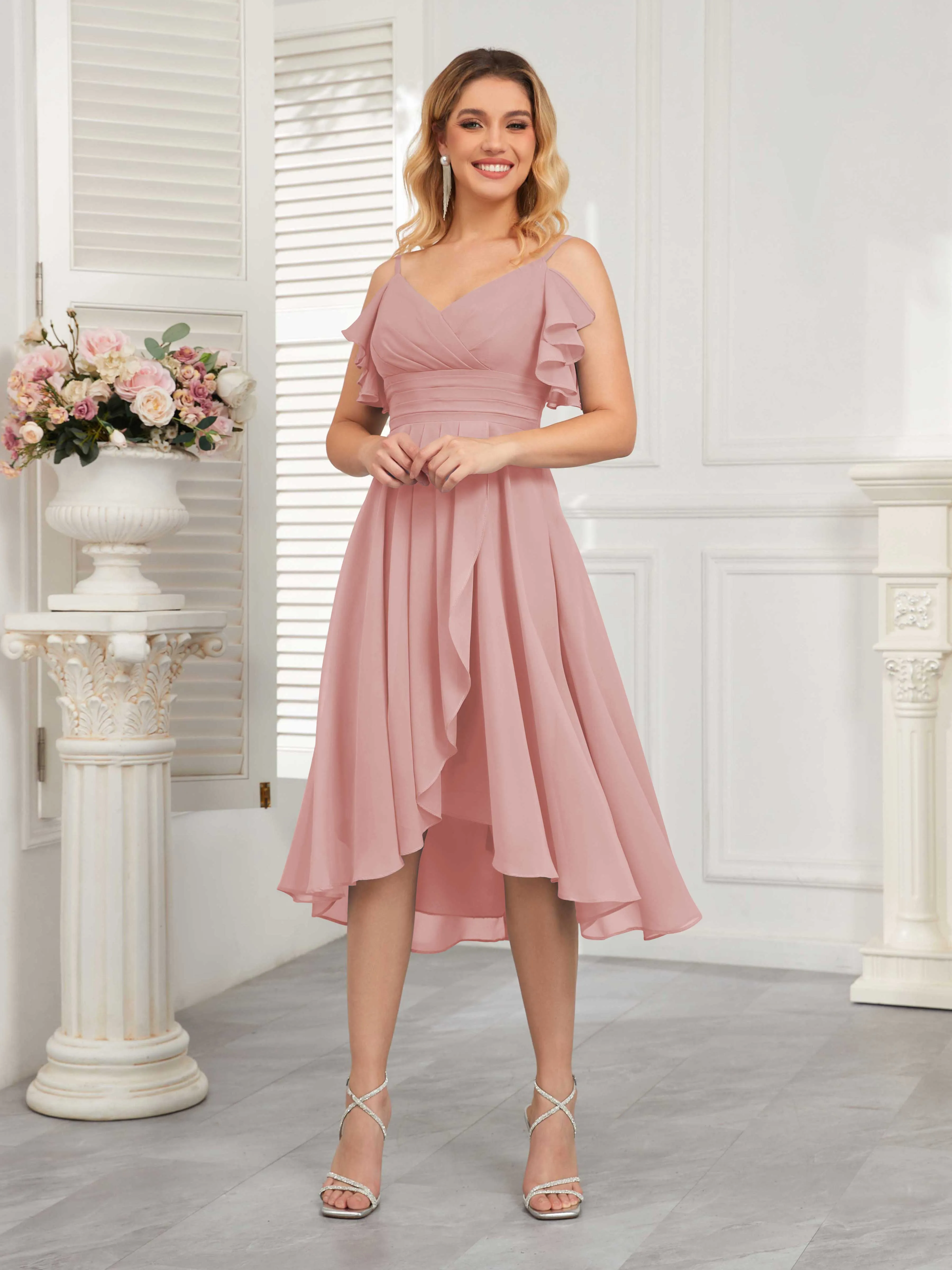 Brynn Trendy Ruffles Ruched Short Chiffon Bridesmaid Dresses