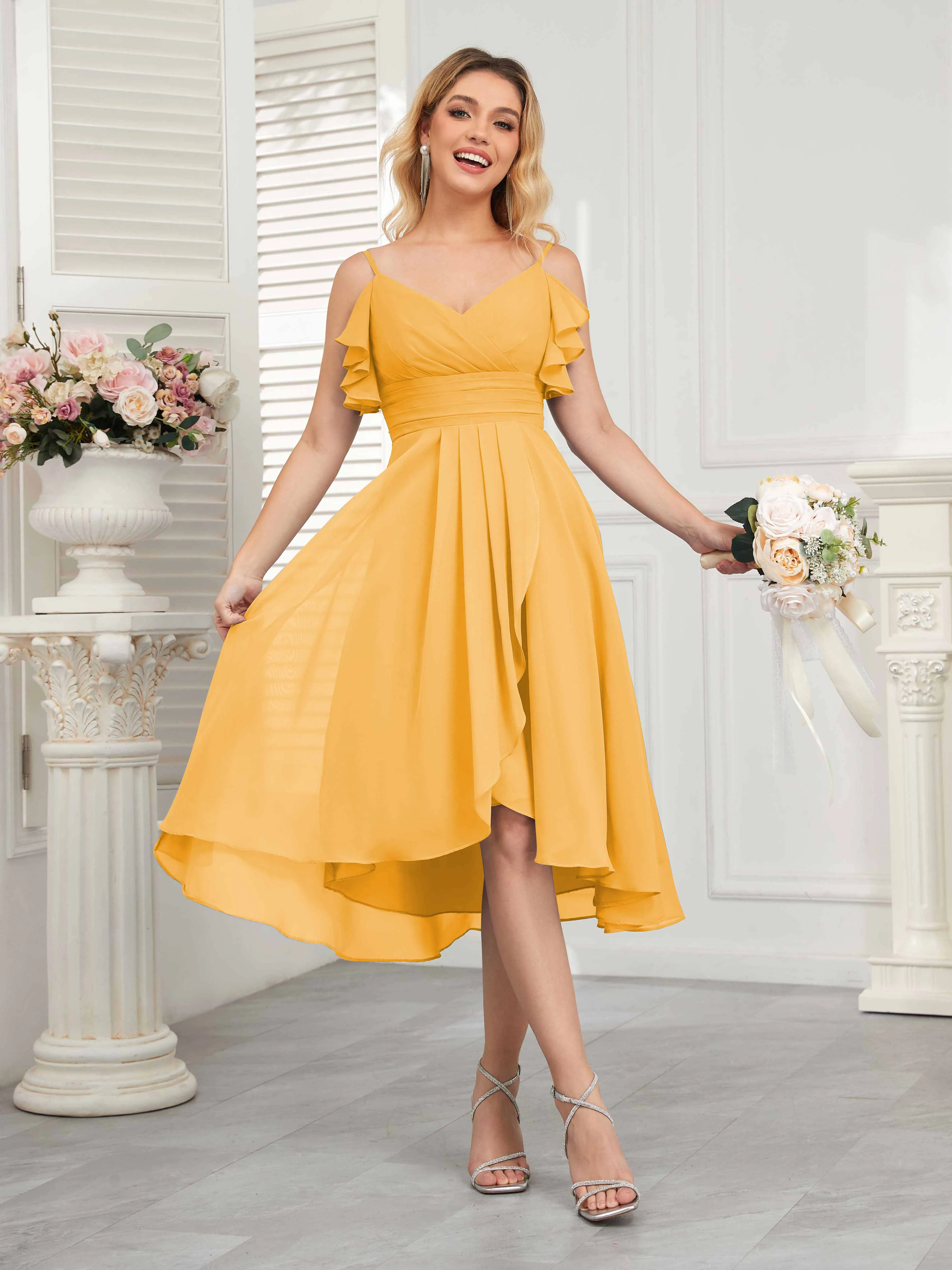 Brynn Trendy Ruffles Ruched Short Chiffon Bridesmaid Dresses
