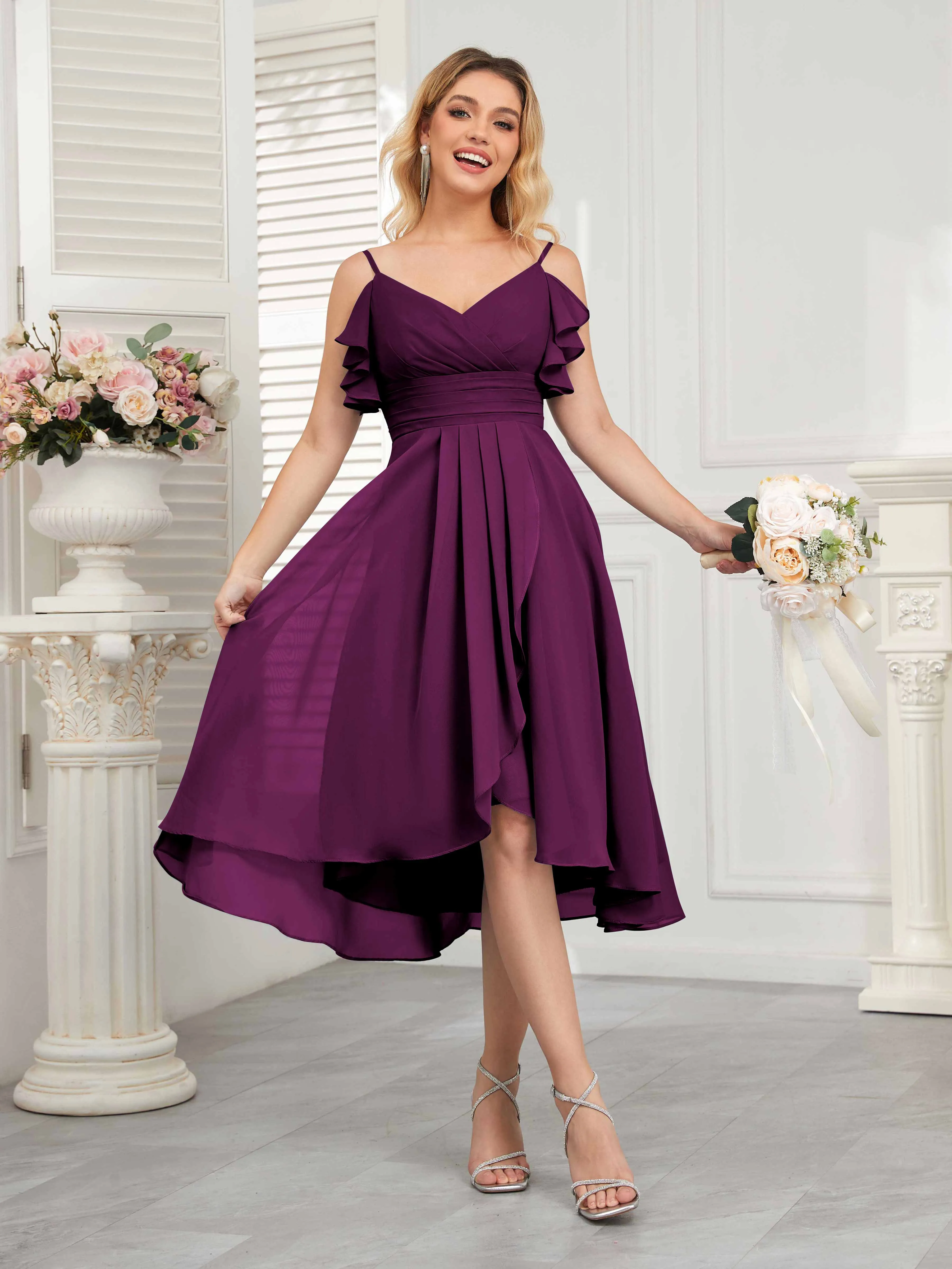Brynn Trendy Ruffles Ruched Short Chiffon Bridesmaid Dresses