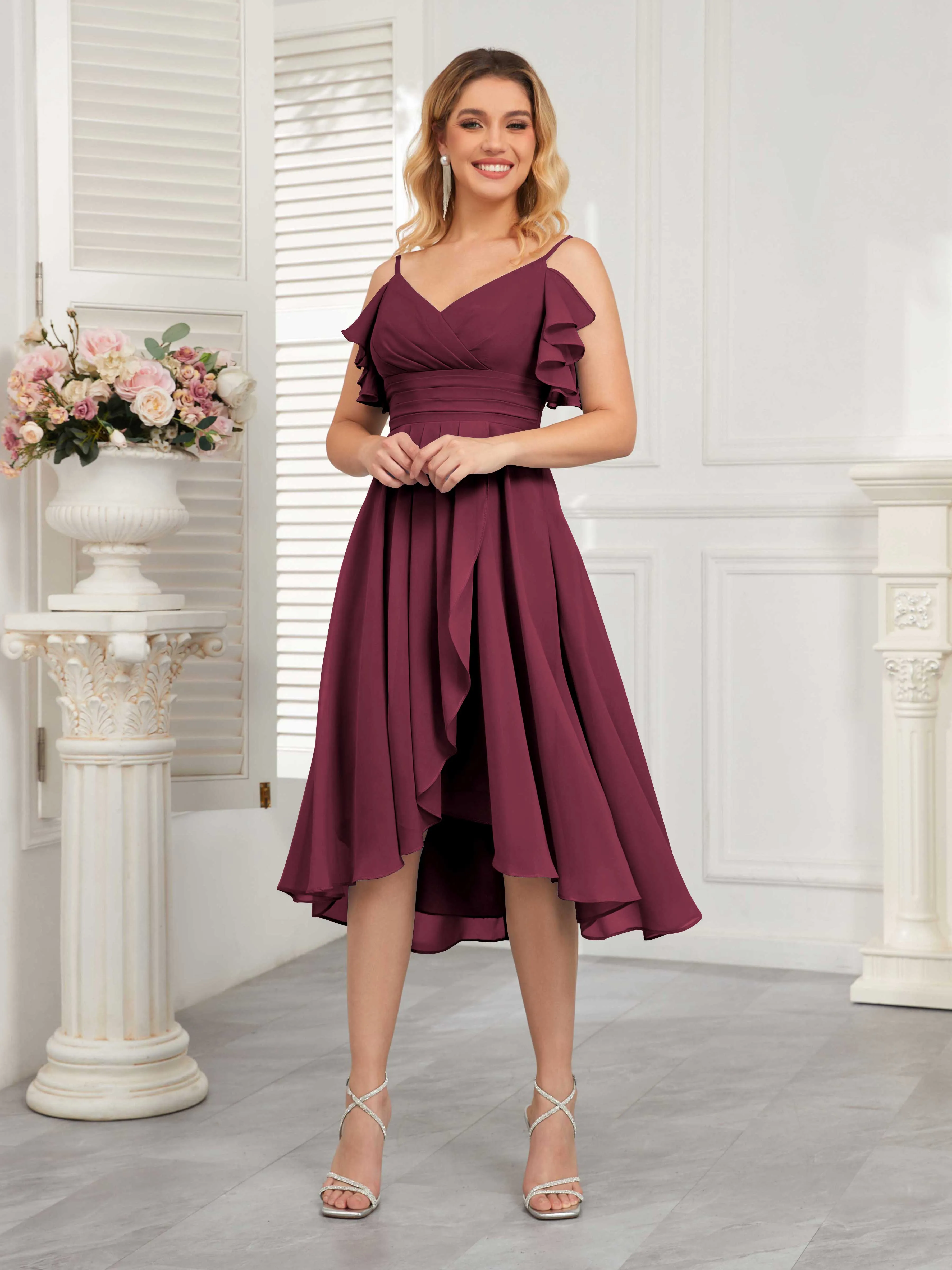 Brynn Trendy Ruffles Ruched Short Chiffon Bridesmaid Dresses