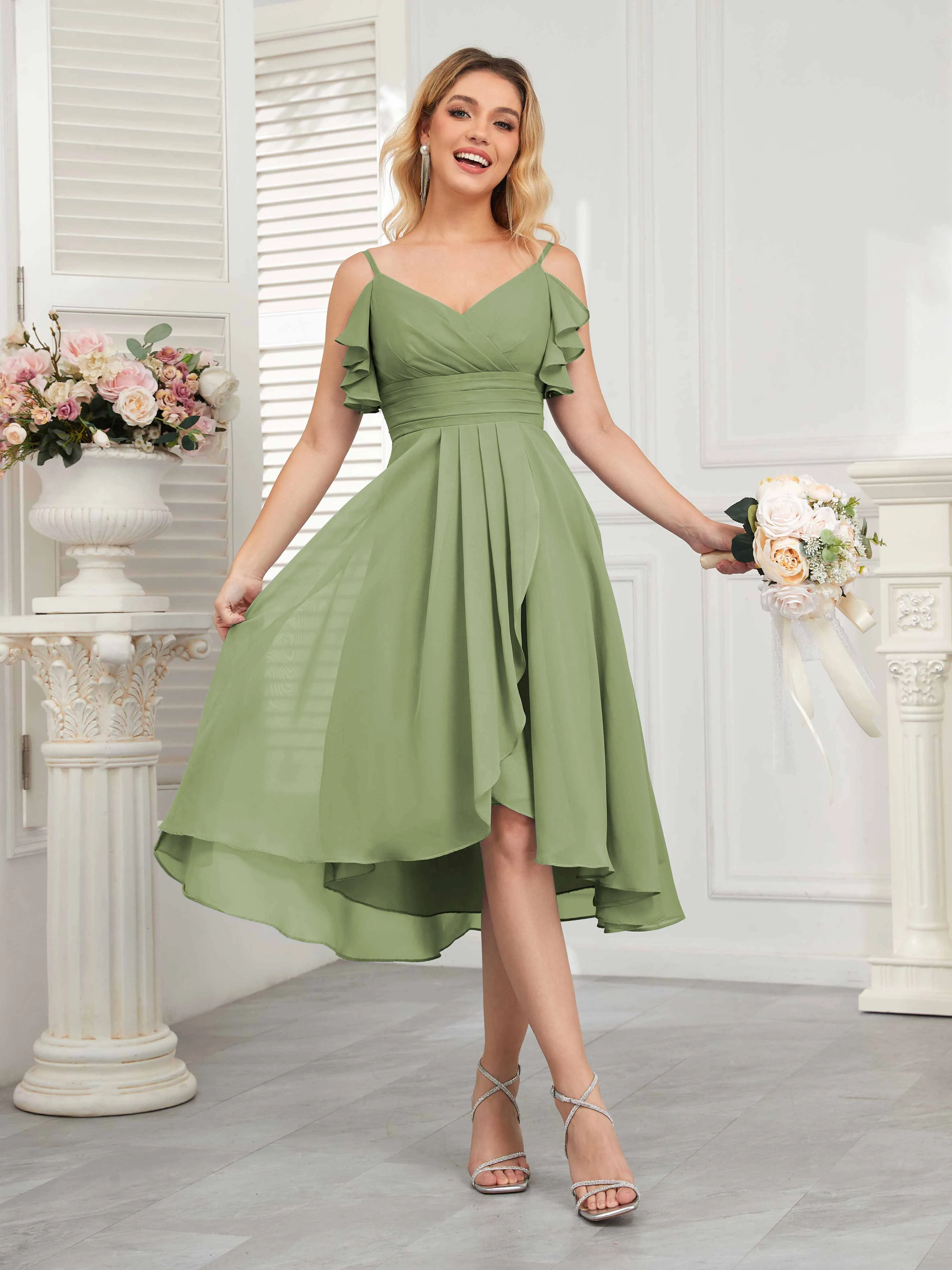Brynn Trendy Ruffles Ruched Short Chiffon Bridesmaid Dresses