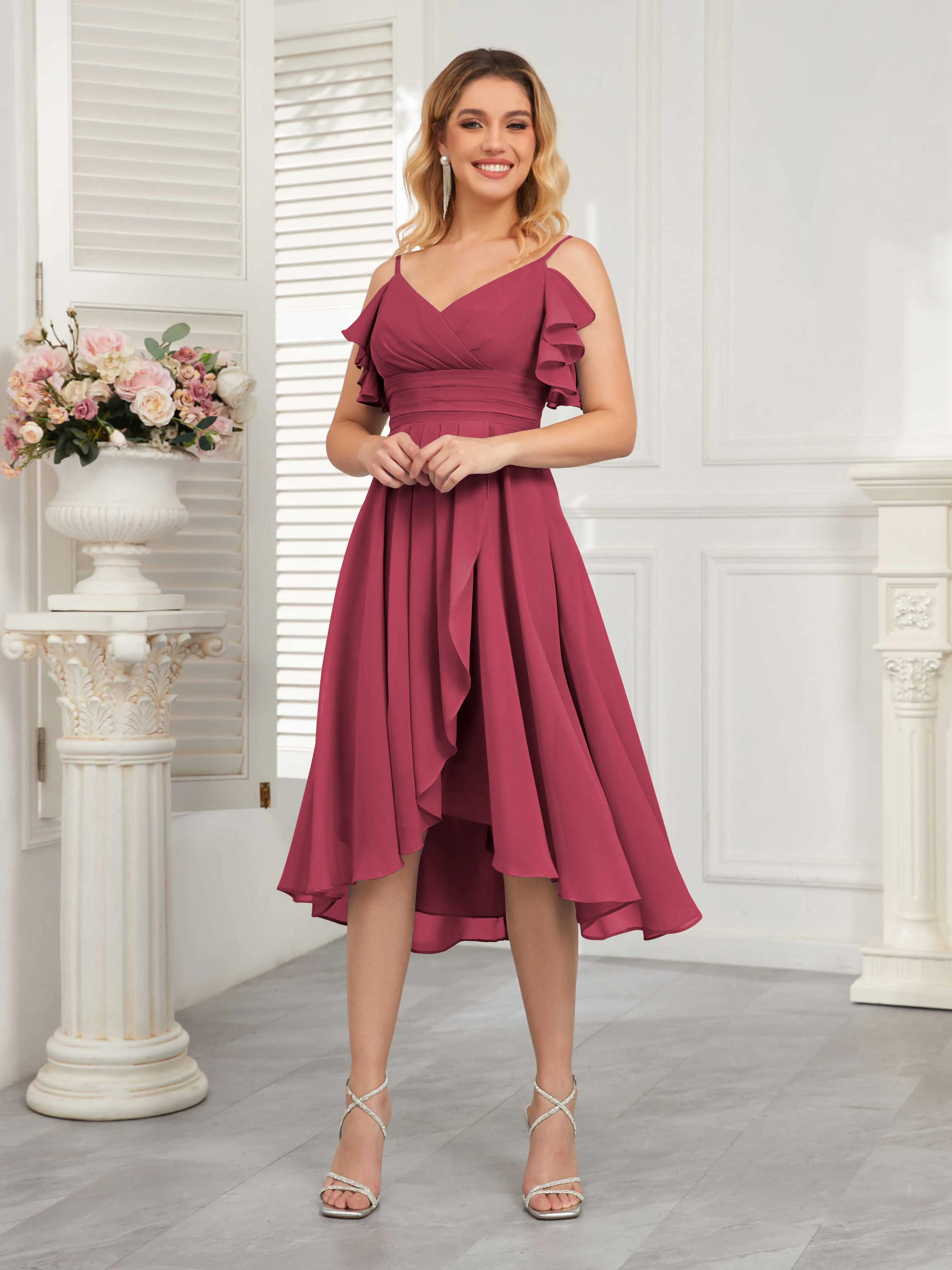 Brynn Trendy Ruffles Ruched Short Chiffon Bridesmaid Dresses