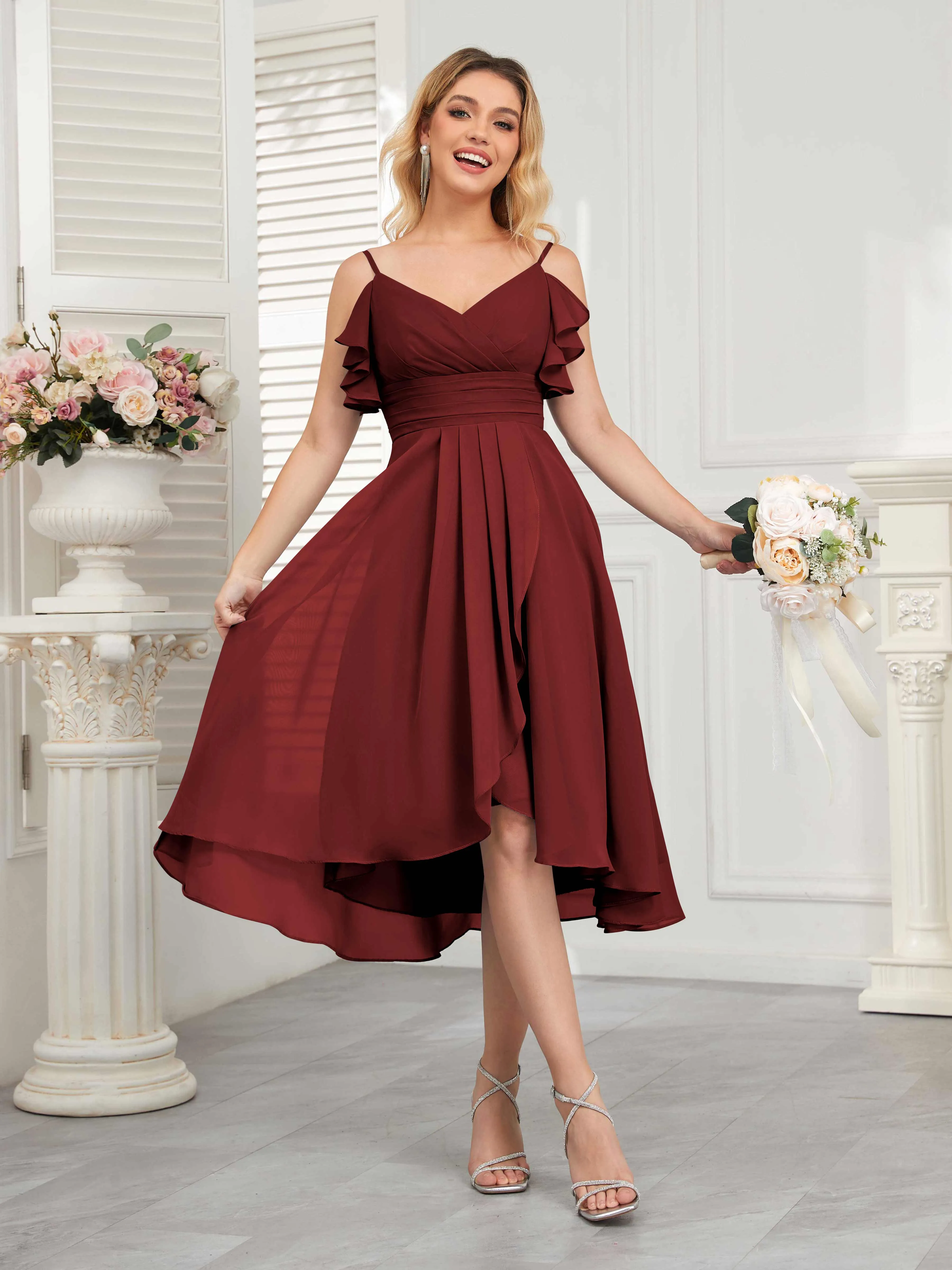 Brynn Trendy Ruffles Ruched Short Chiffon Bridesmaid Dresses