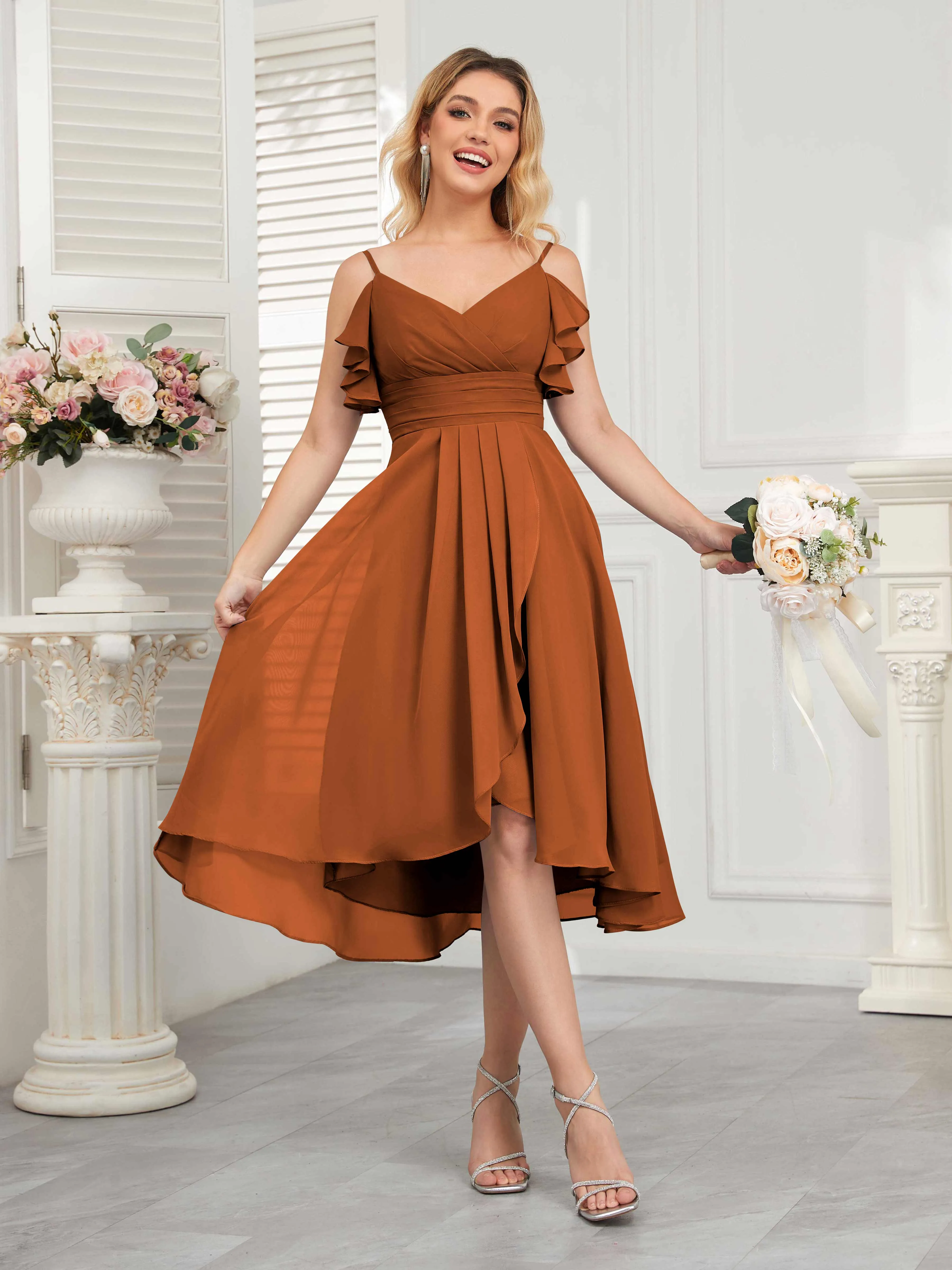 Brynn Trendy Ruffles Ruched Short Chiffon Bridesmaid Dresses