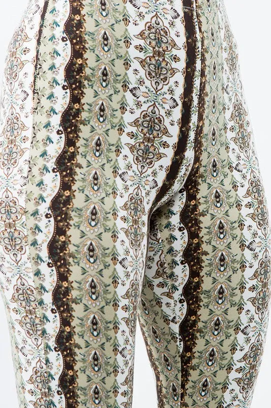 Dublin Girl Green Boho Floral Print Bell Bottom Flare Pants