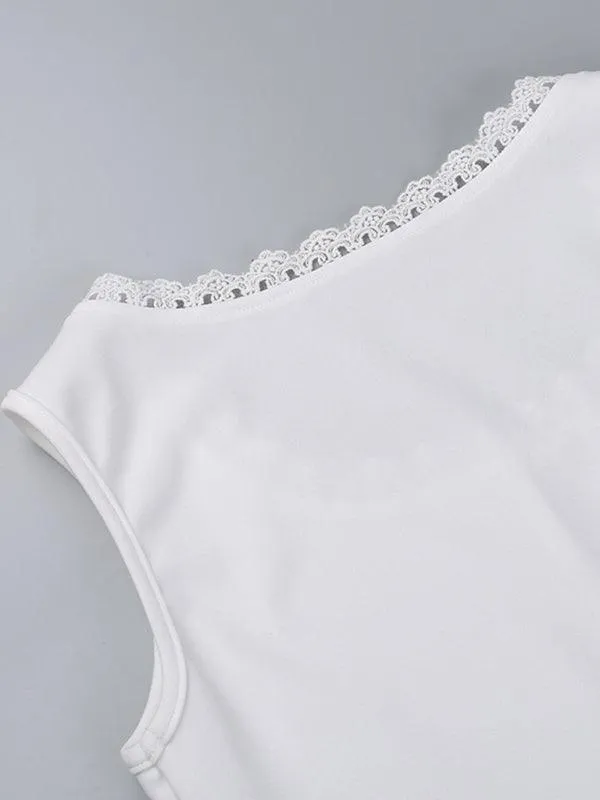 Elegant Lace Square Neck Button Vest - Women's Trendy Summer Blouse