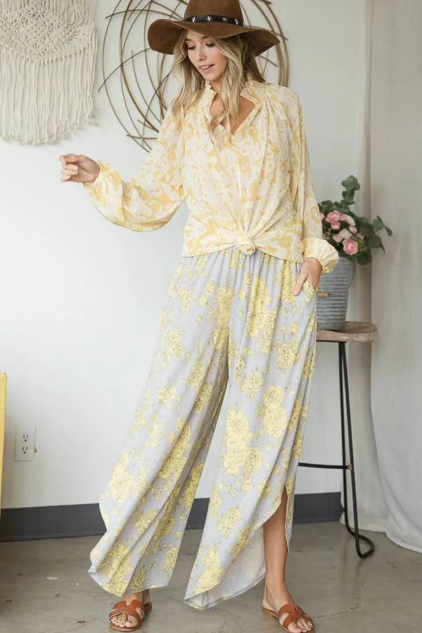Floral Print Smocked Waistband Wide Leg Pants
