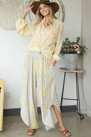 Floral Print Smocked Waistband Wide Leg Pants