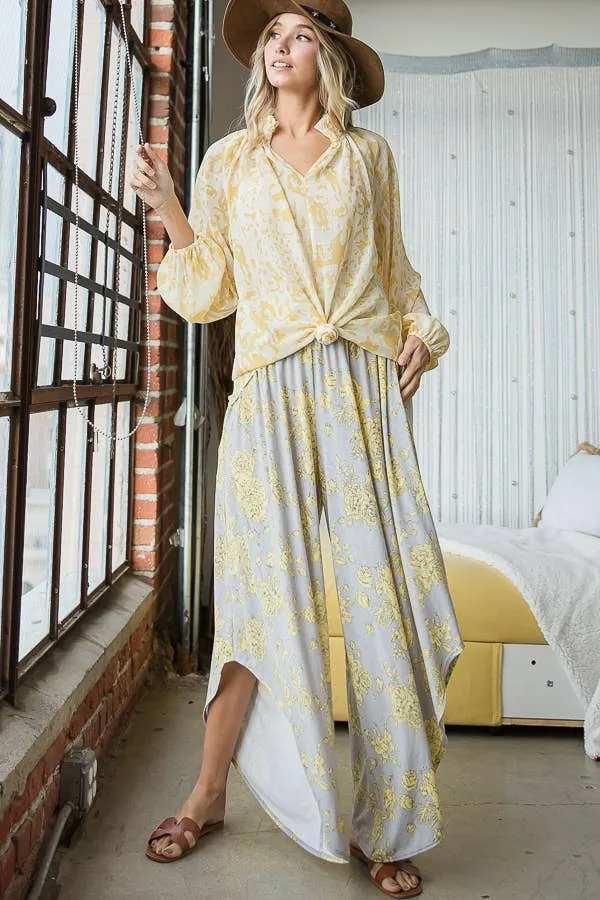 Floral Print Smocked Waistband Wide Leg Pants