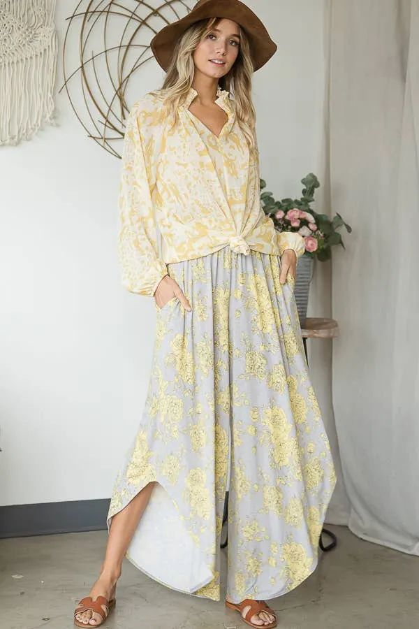 Floral Print Smocked Waistband Wide Leg Pants