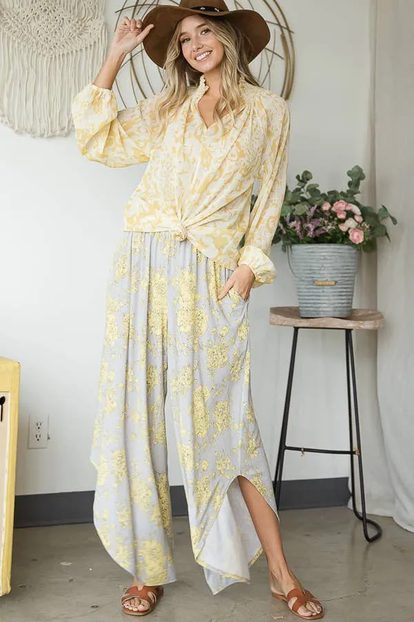 Floral Print Smocked Waistband Wide Leg Pants