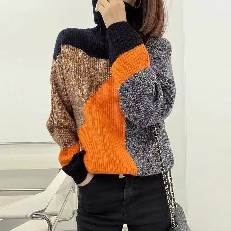 Graduation Gifts   Winter New Fashion Knitted Sweater Women Turtleneck Loose Slim Argyle Sweater Pullover Loose Soft Casual Fashion Sweaters 17819