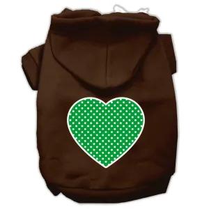 Green Swiss Dot Heart Screen Print Pet Hoodies Brown Size Med (12)