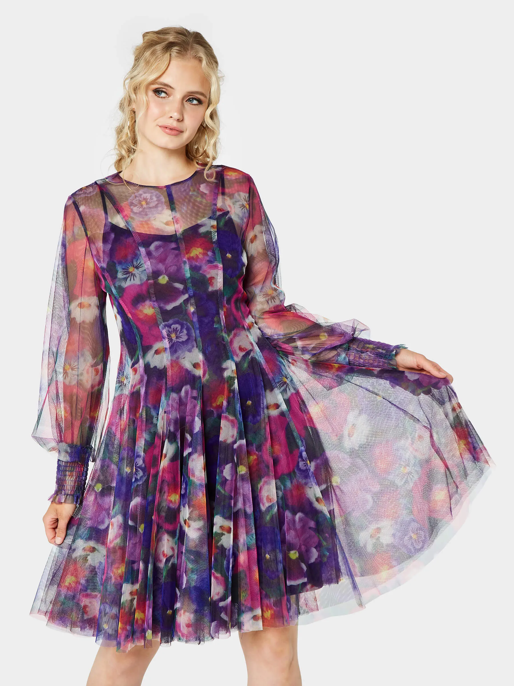 GWD Margot Mesh Floral Print Knee Length Dress
