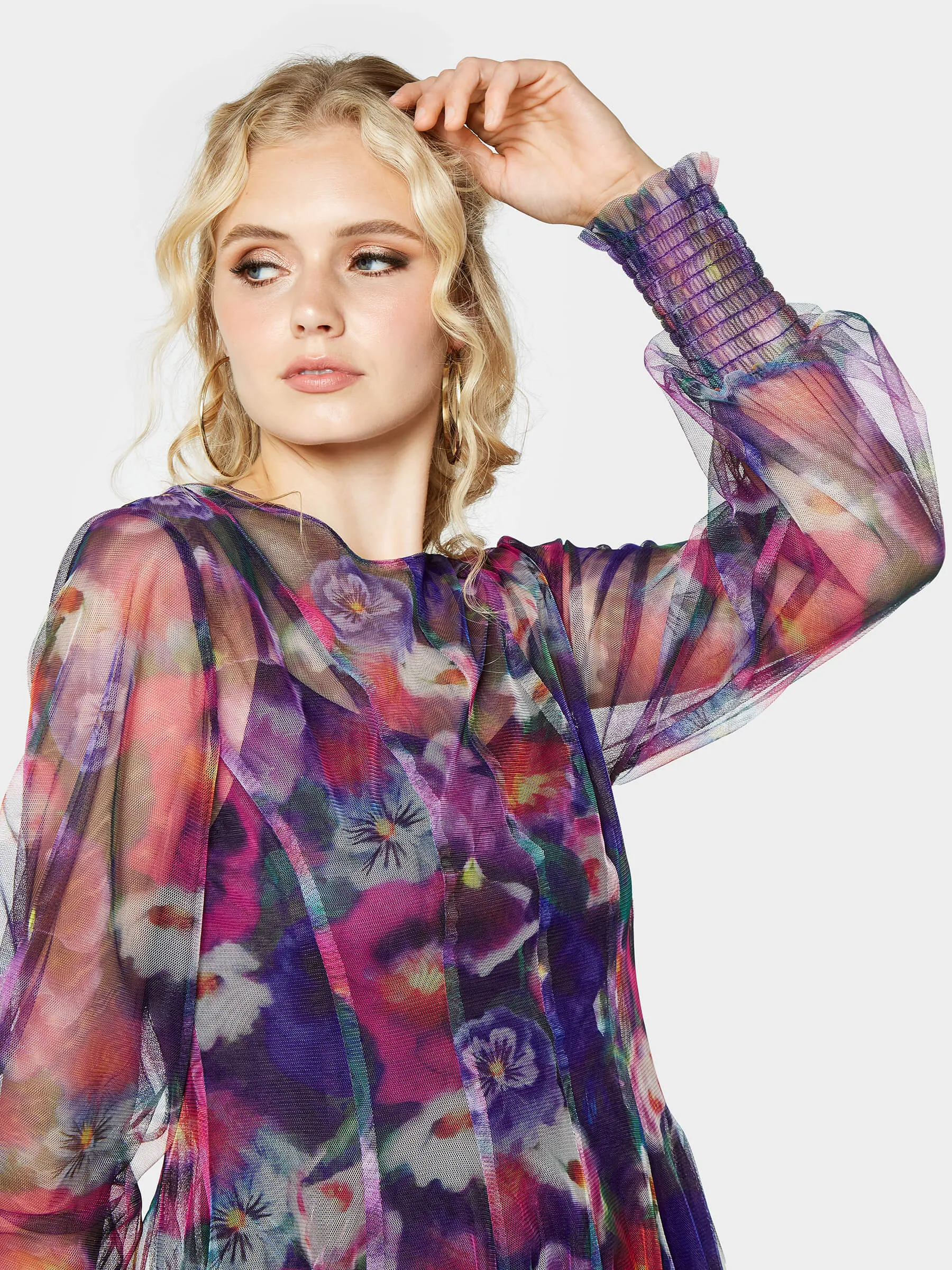 GWD Margot Mesh Floral Print Knee Length Dress