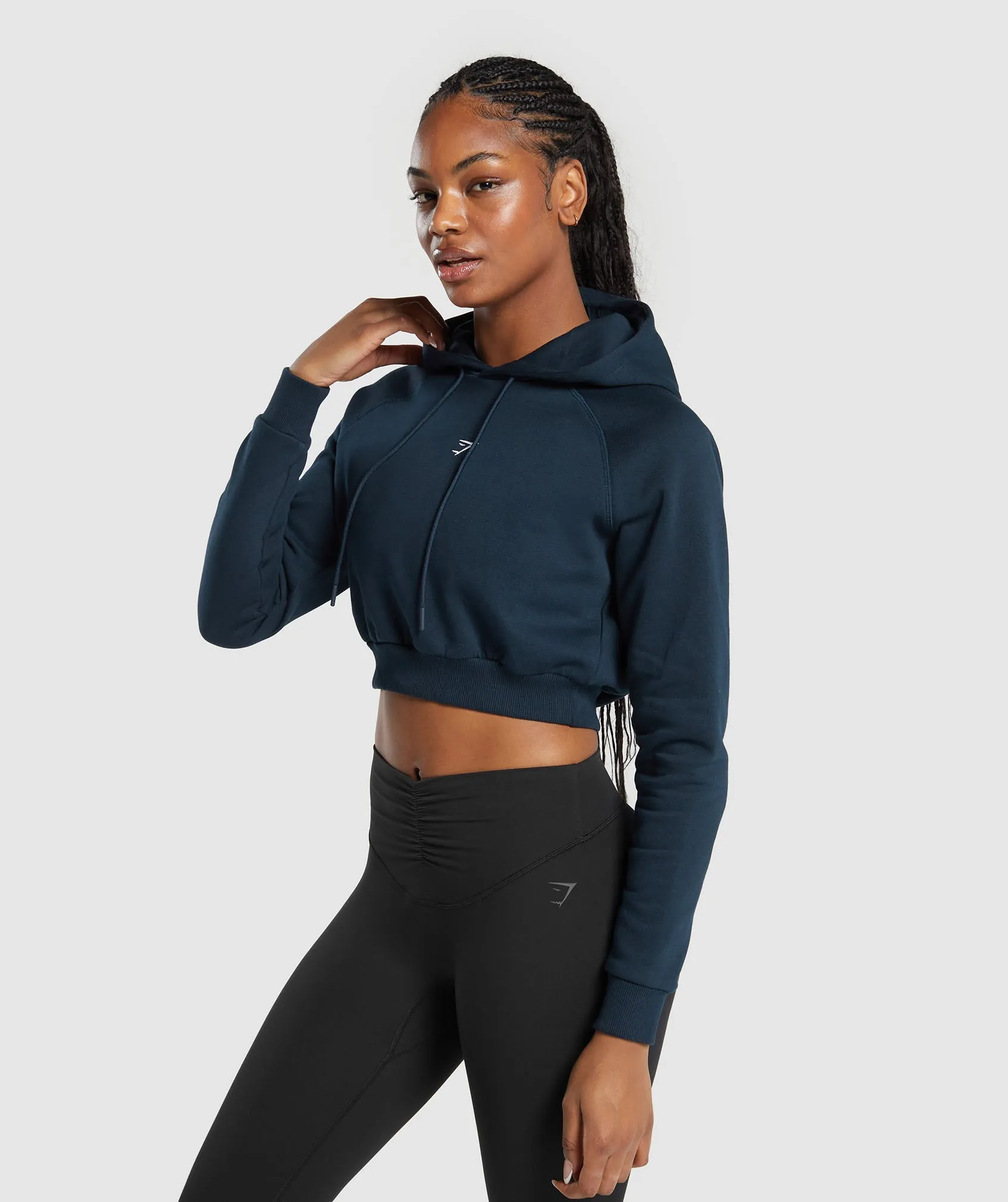 Gymshark Training Fleece Cropped Hoodie - Navy
