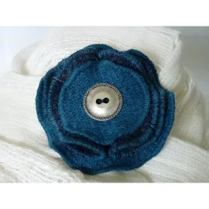 Harris Tweed Folded Layered Brooch - Teal & Navy