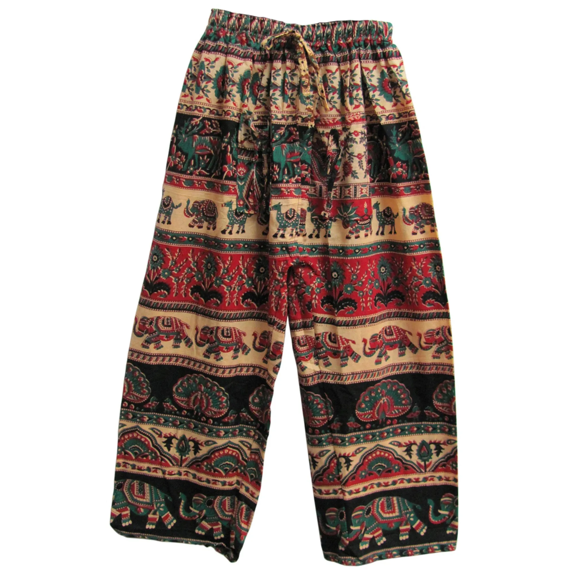Indian Ethnic Elephant Print Hippie Gypsy Yoga Cotton Wide-Leg Jaipur Pants