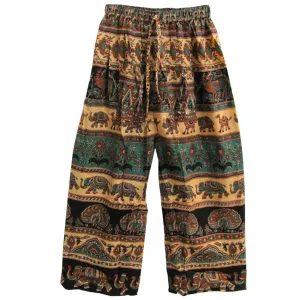 Indian Ethnic Elephant Print Hippie Gypsy Yoga Cotton Wide-Leg Jaipur Pants
