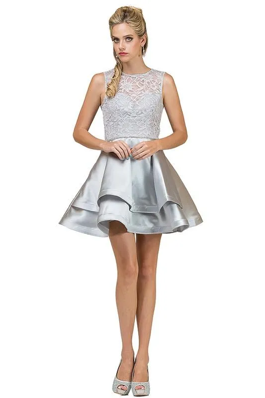 Lace top short white homecoming dress  DQ2011