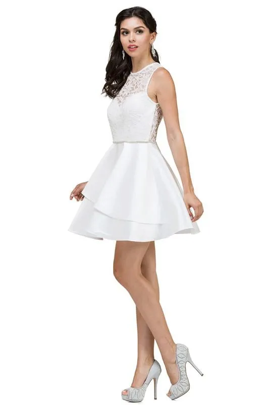 Lace top short white homecoming dress  DQ2011