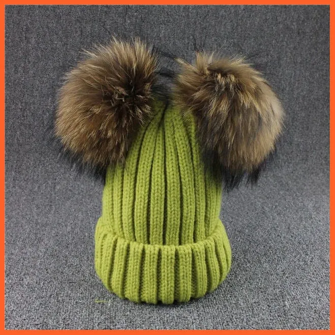 Mink Fur Ball Caps Pom Poms Winter Hat For Women | Girls Wool Hat Knitted Cotton Beanies Cap Brand New Thick Caps
