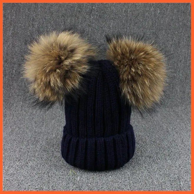 Mink Fur Ball Caps Pom Poms Winter Hat For Women | Girls Wool Hat Knitted Cotton Beanies Cap Brand New Thick Caps