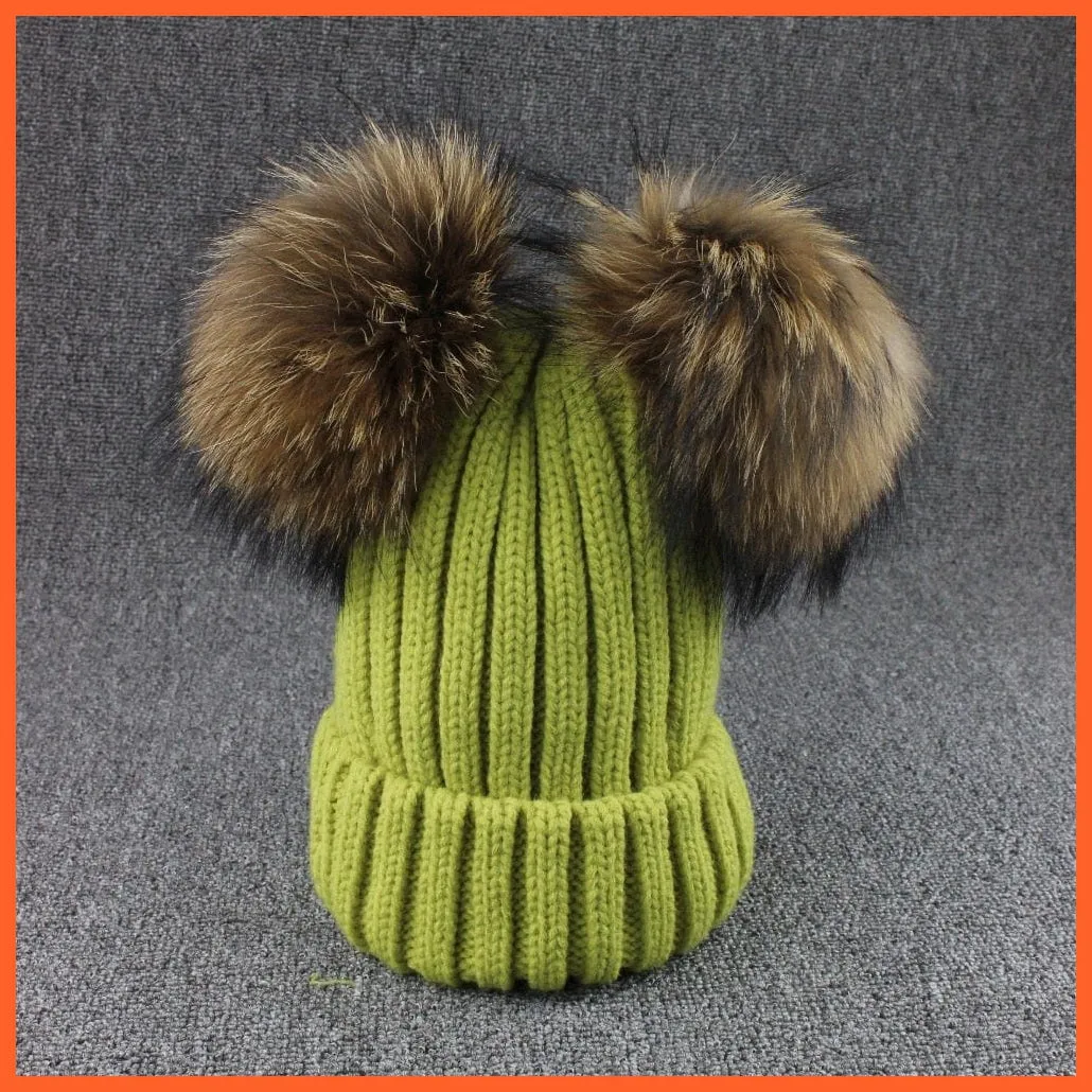 Mink Fur Ball Caps Pom Poms Winter Hat For Women | Girls Wool Hat Knitted Cotton Beanies Cap Brand New Thick Caps