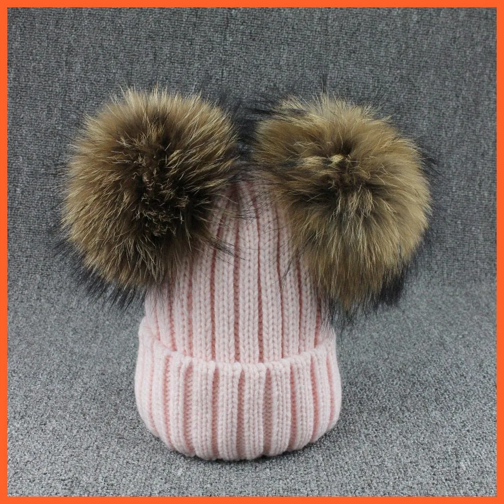 Mink Fur Ball Caps Pom Poms Winter Hat For Women | Girls Wool Hat Knitted Cotton Beanies Cap Brand New Thick Caps