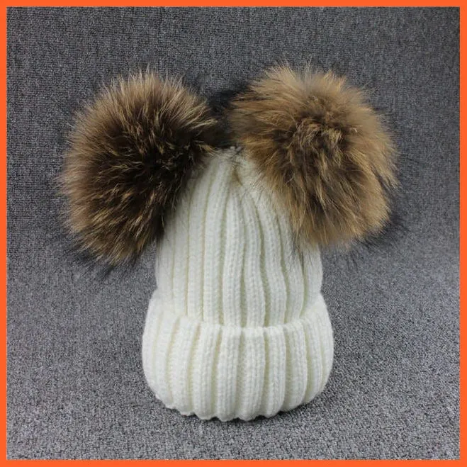 Mink Fur Ball Caps Pom Poms Winter Hat For Women | Girls Wool Hat Knitted Cotton Beanies Cap Brand New Thick Caps