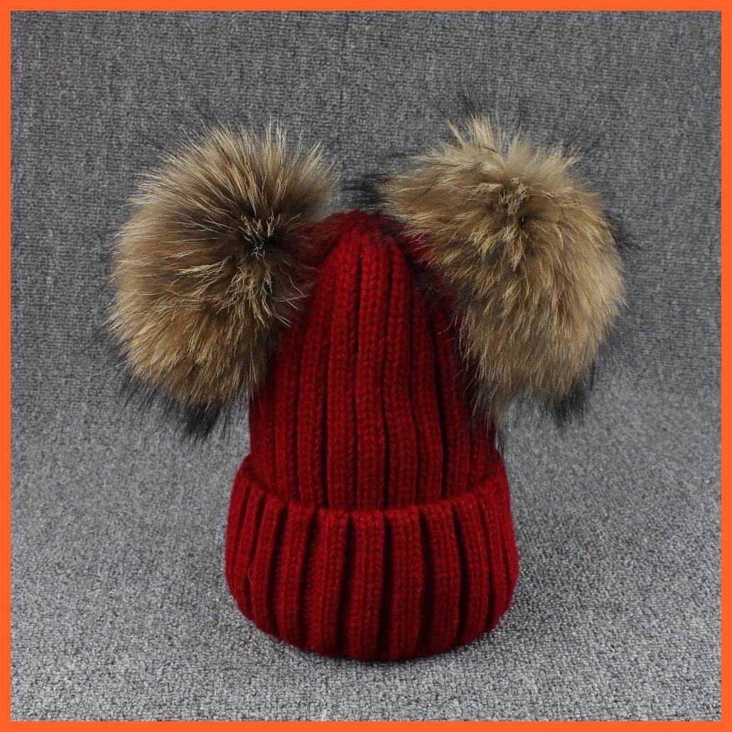 Mink Fur Ball Caps Pom Poms Winter Hat For Women | Girls Wool Hat Knitted Cotton Beanies Cap Brand New Thick Caps